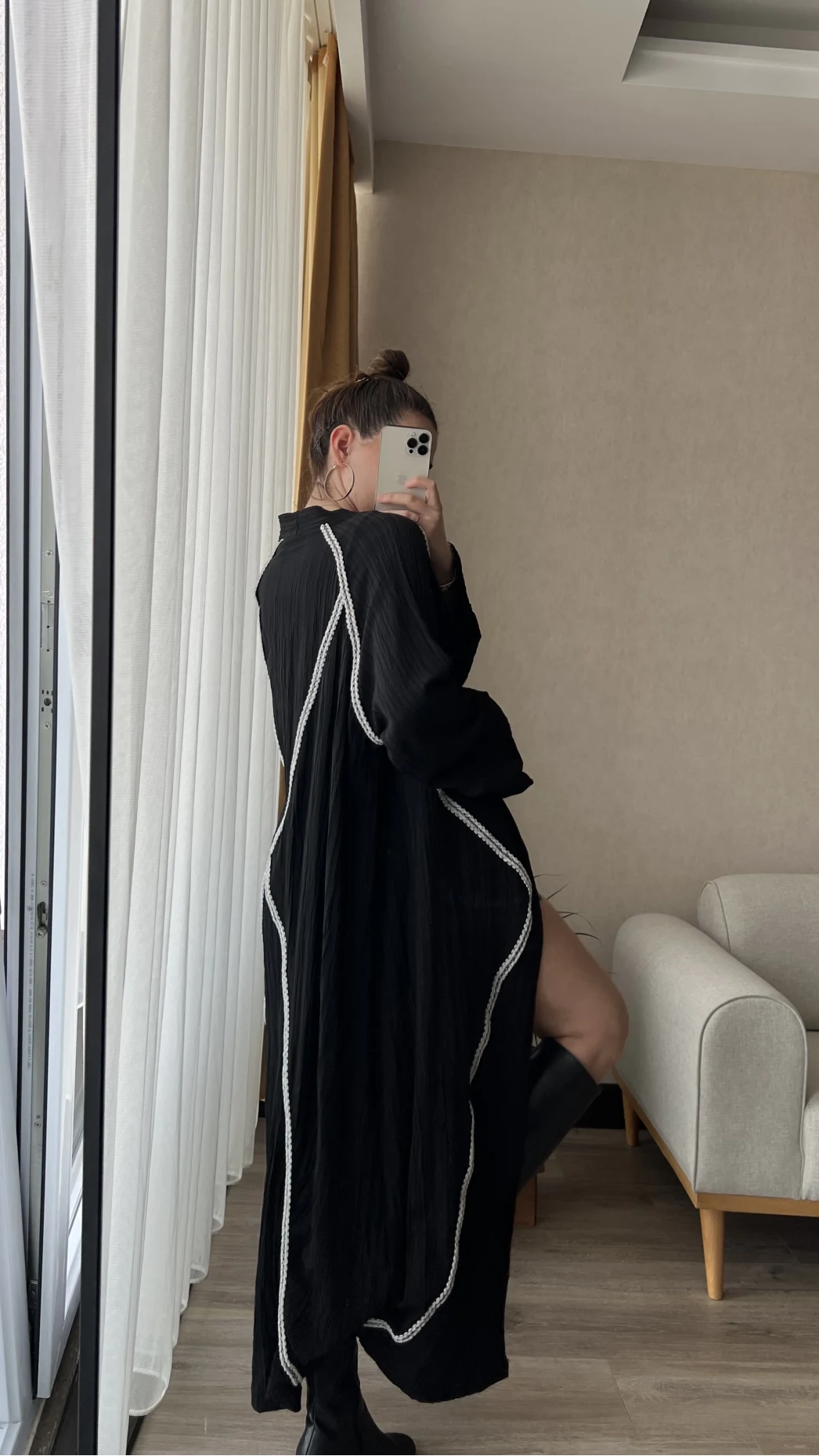 Gofre Kumaş Kimono Siyah