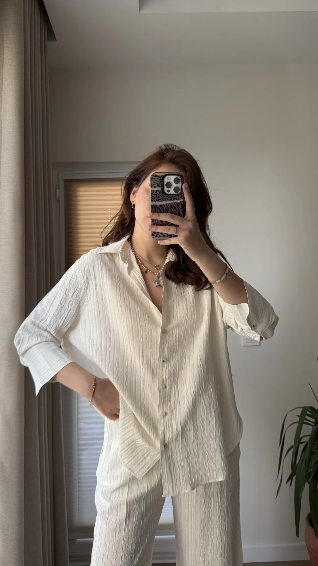 Gofre Kumaş Krem Rengi Takım