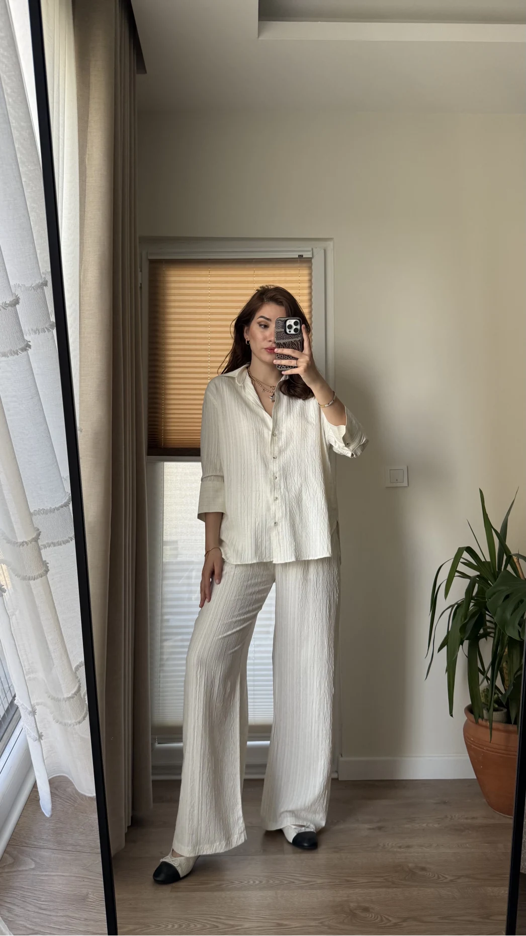 Gofre Kumaş Krem Rengi Takım