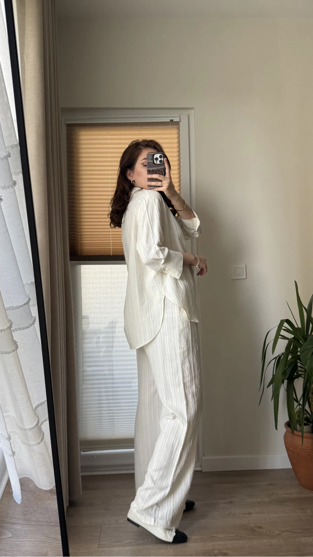 Gofre Kumaş Krem Rengi Takım