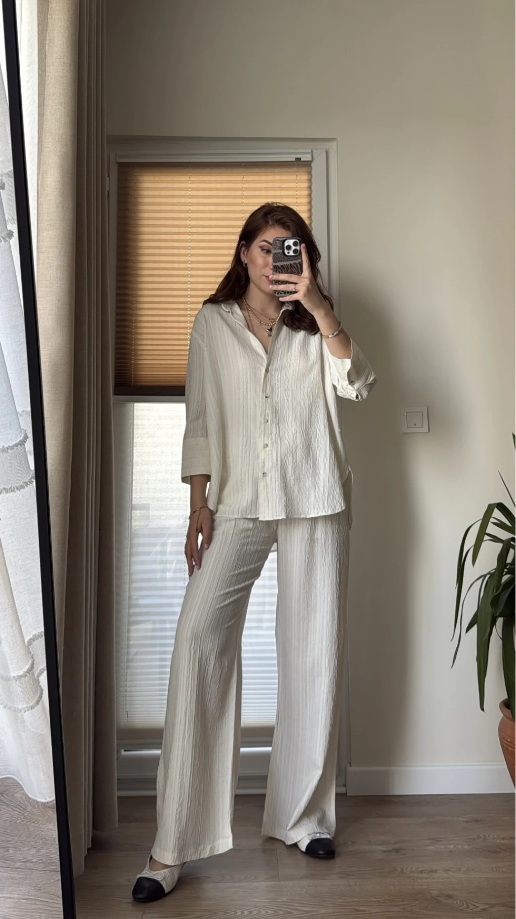 Gofre Kumaş Krem Rengi Takım