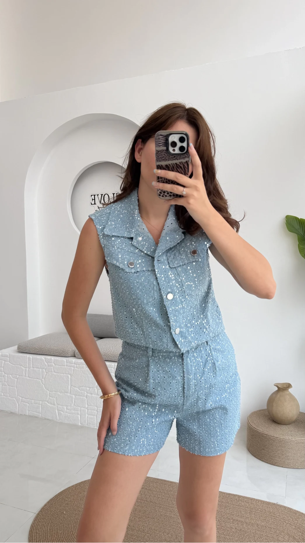 Goldie Pullu Mavi Yelek Şort Takım - 88726 - 85335