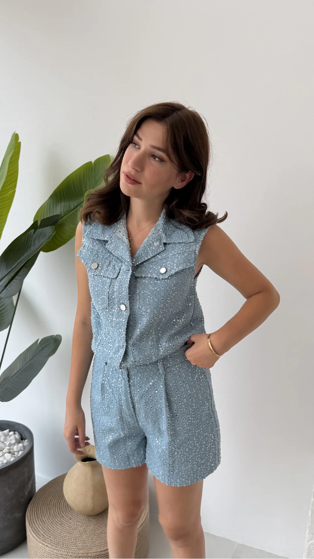 Goldie Pullu Mavi Yelek Şort Takım - 88726 - 85335