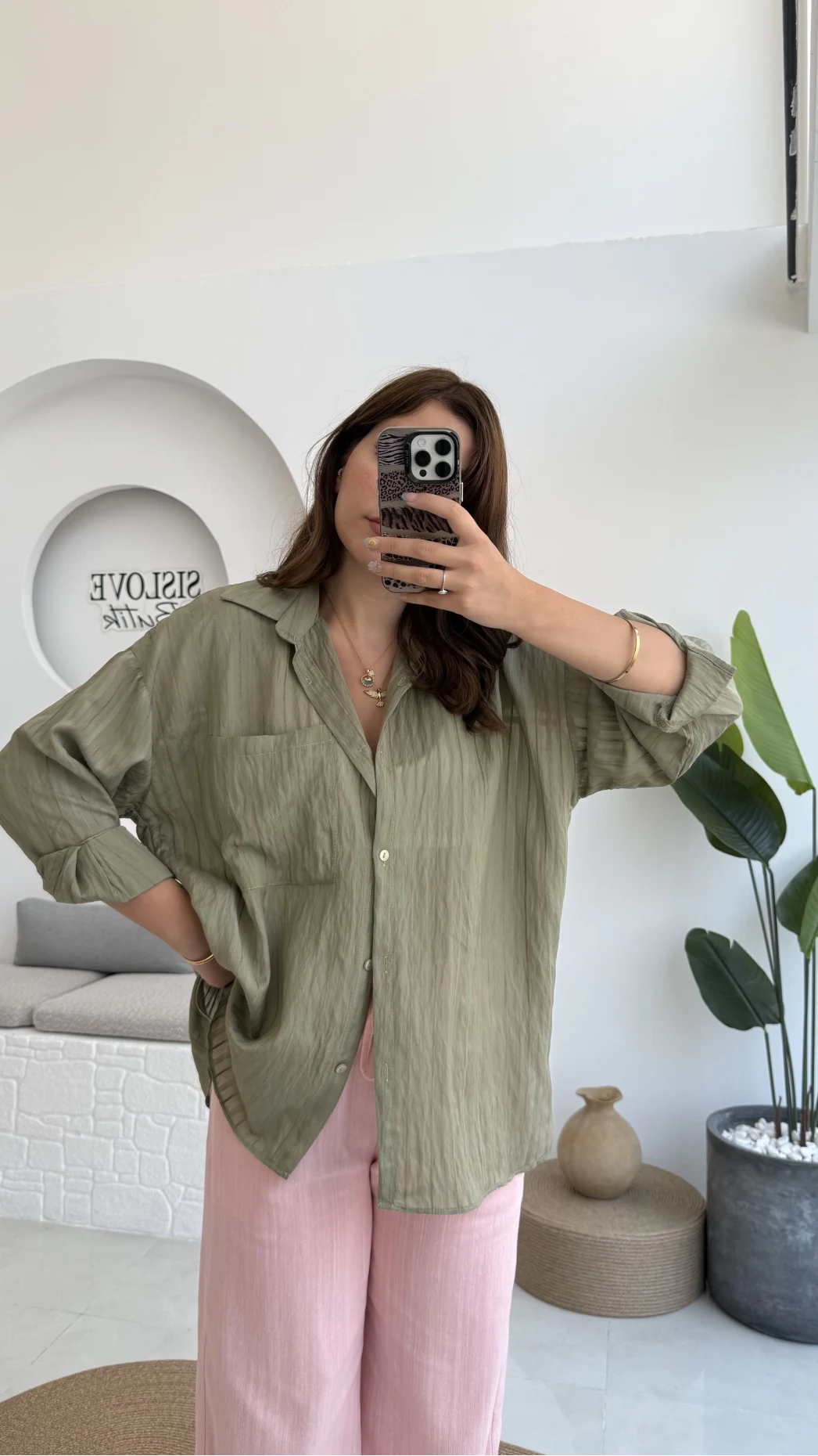 Tül Detay Gömlek-2109-Haki