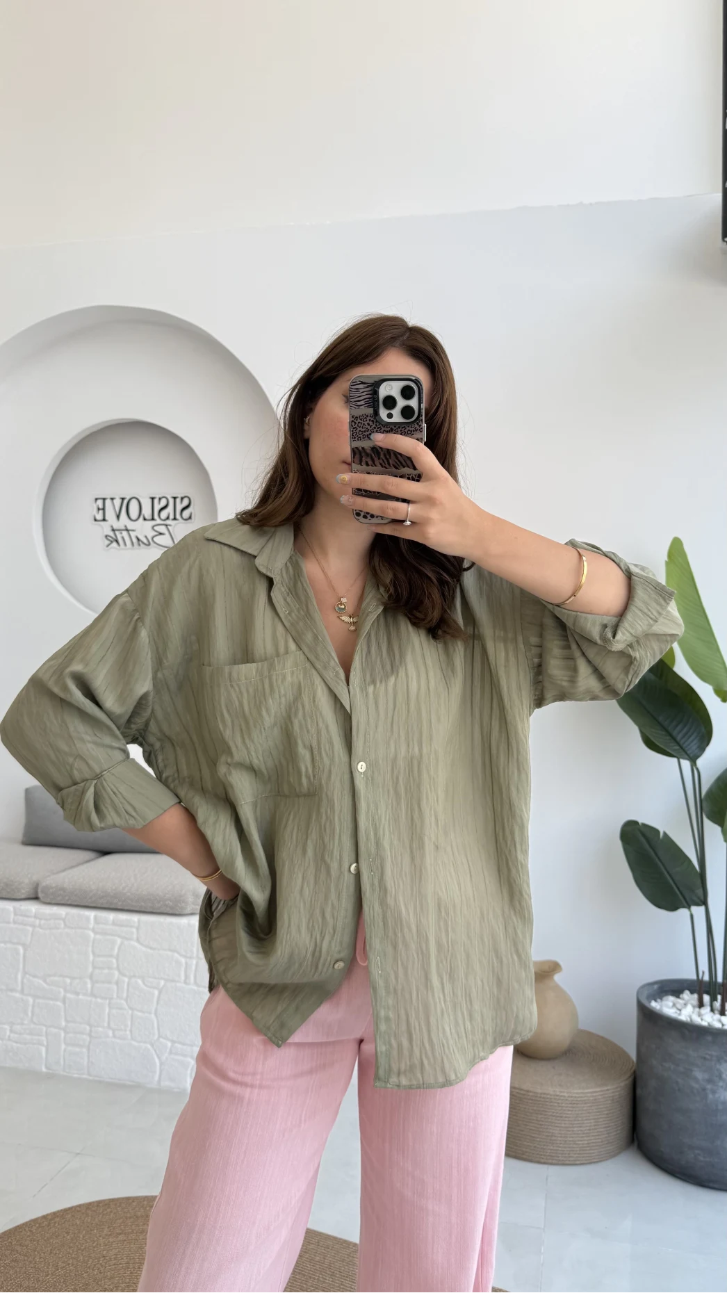 Tül Detay Gömlek-2109-Haki