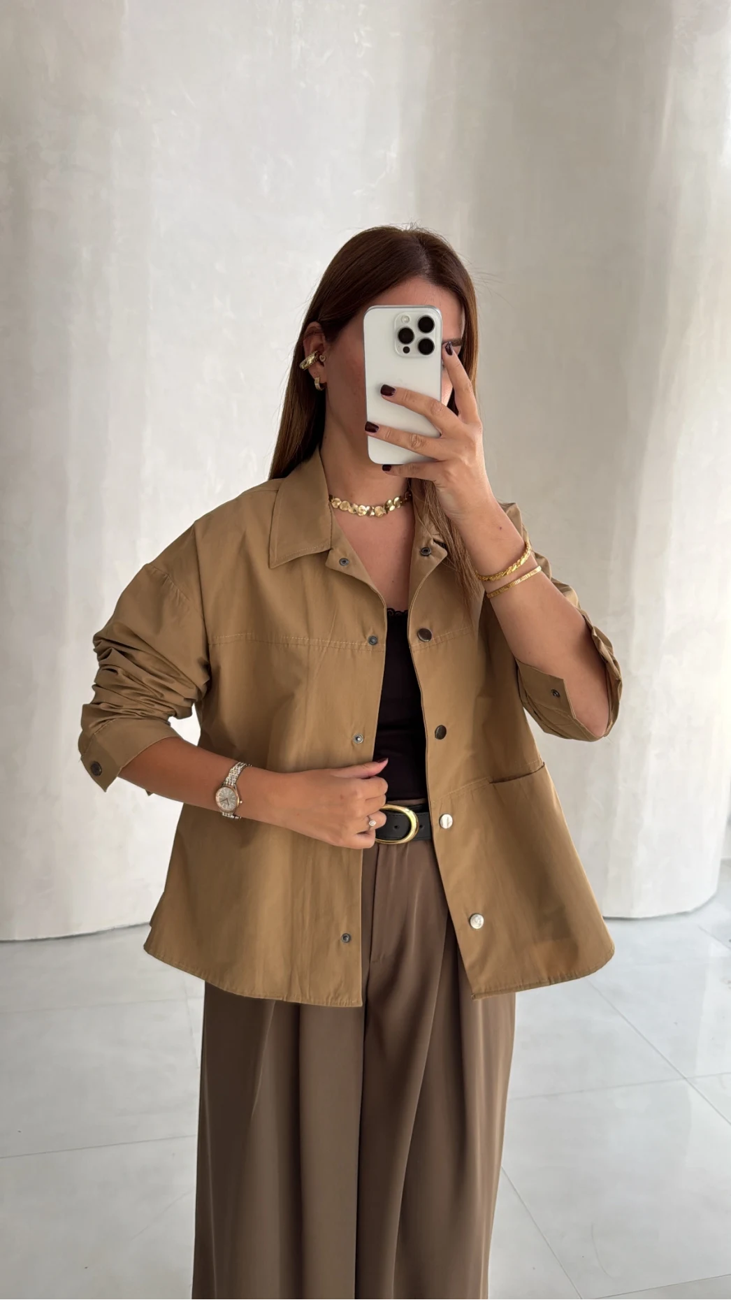 Gömlek Detay Ceket - Camel - Kod: 7063
