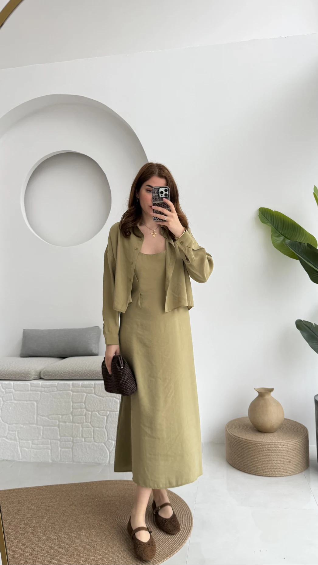 Askılı Gömlek Elbise Takım - 51153 - Haki