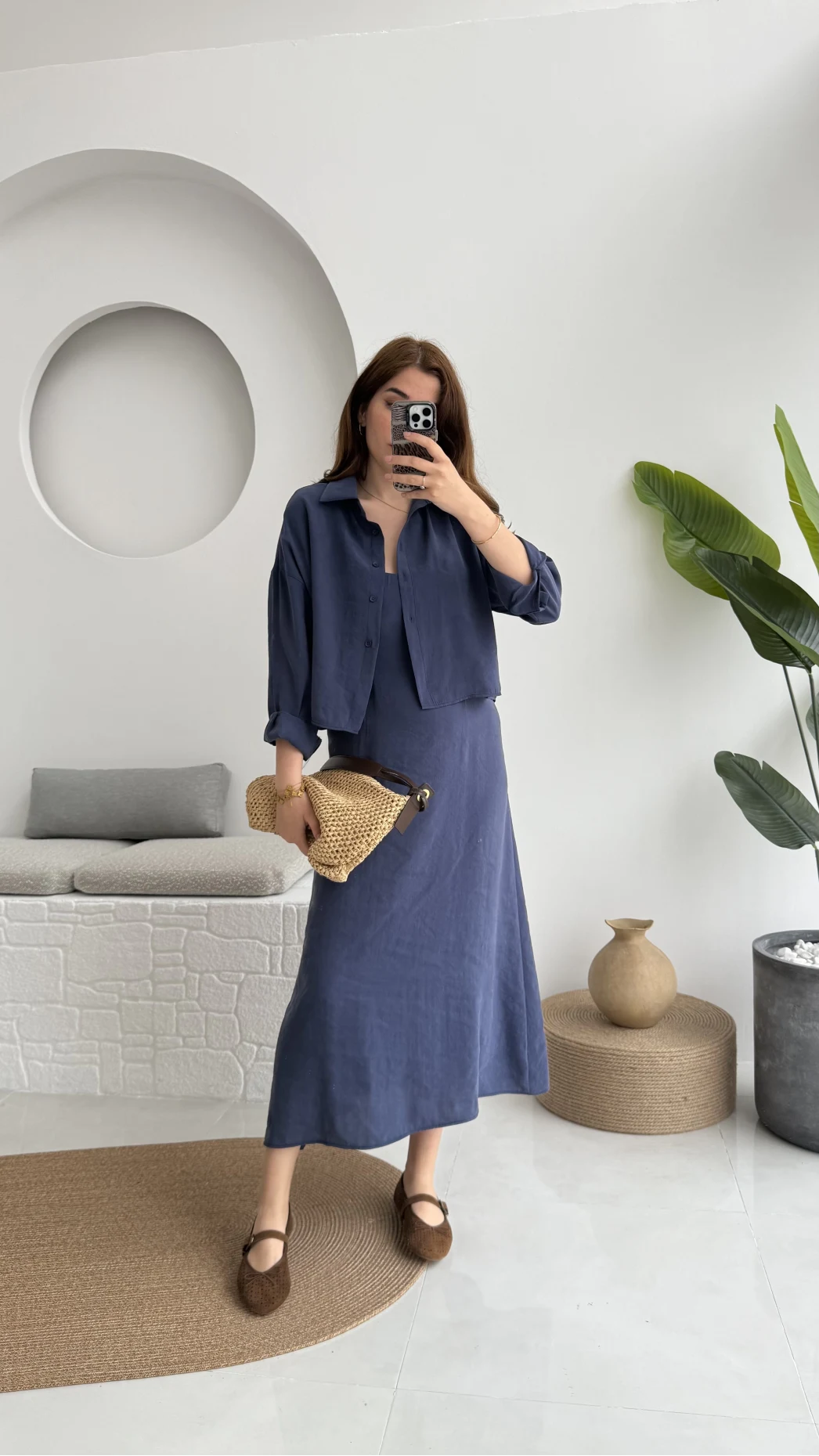 Askılı Gömlek Elbise Takım - 51153 - Lacivert