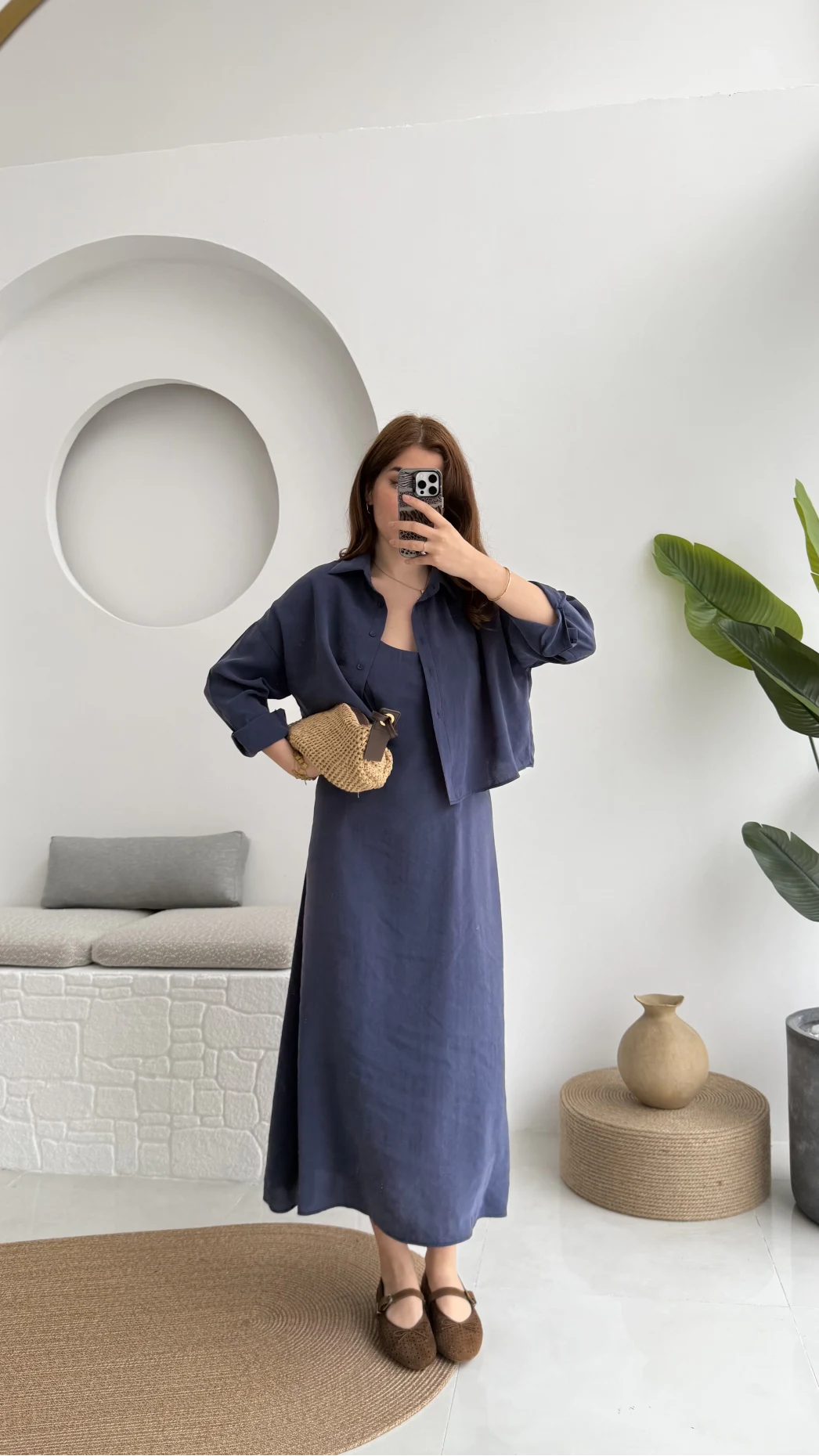 Askılı Gömlek Elbise Takım - 51153 - Lacivert