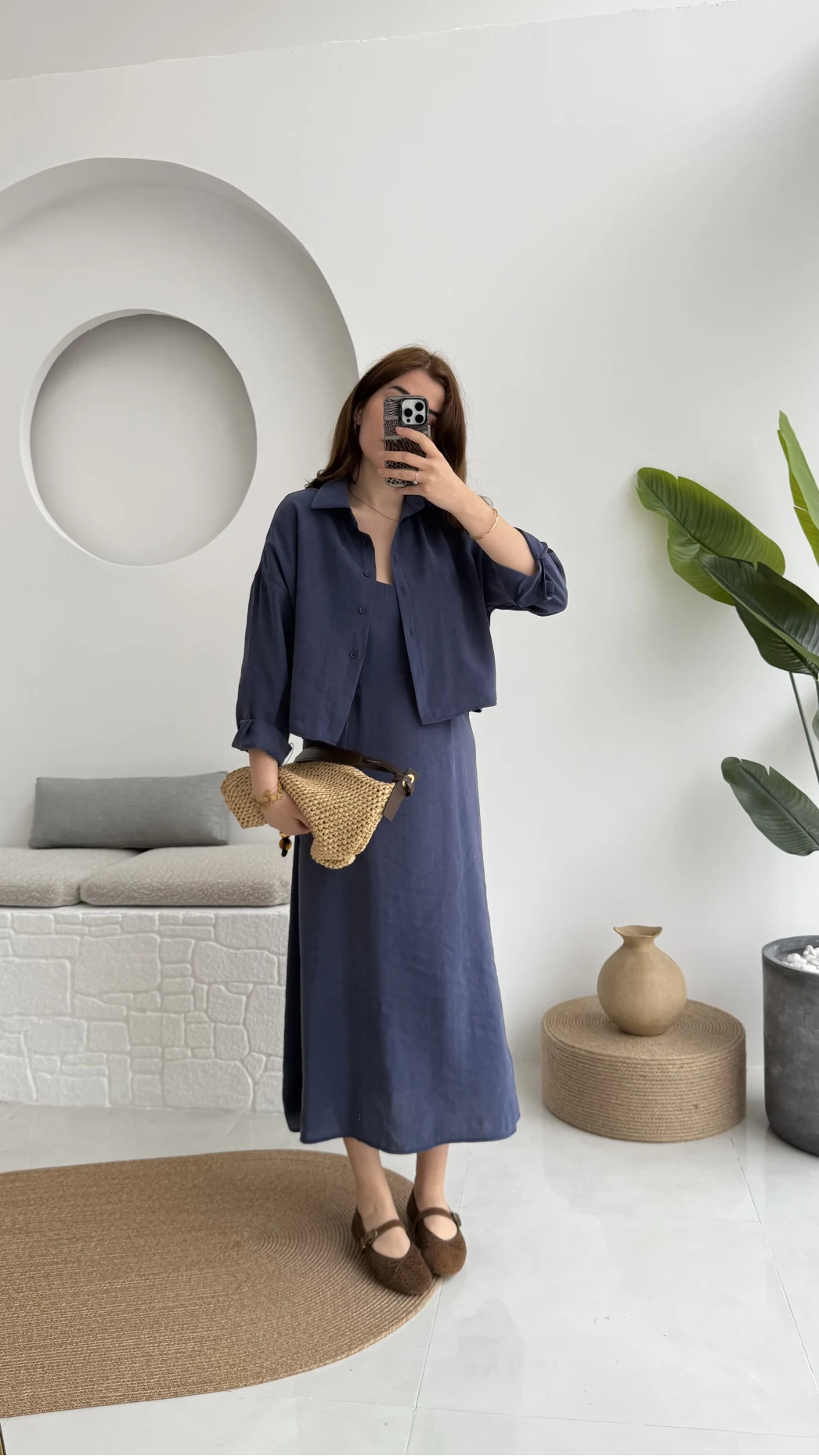 Askılı Gömlek Elbise Takım - 51153 - Lacivert