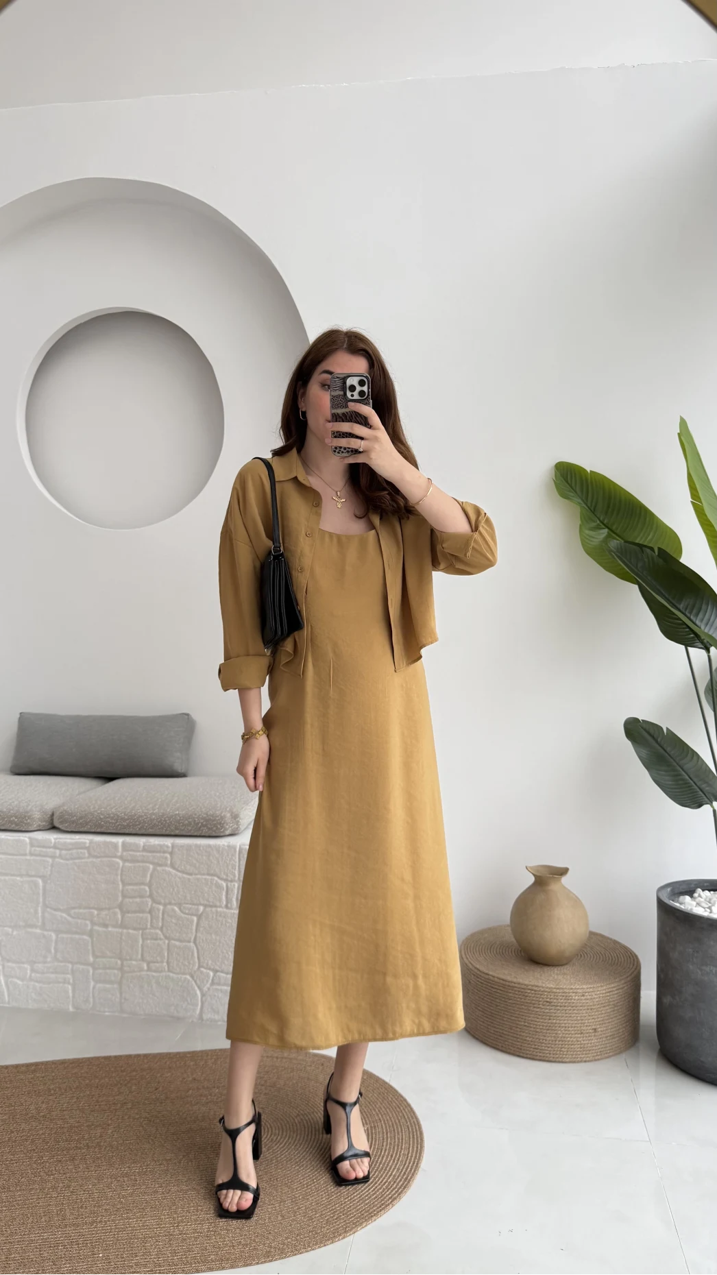 Askılı Gömlek Elbise Takım - 51153 - Safran