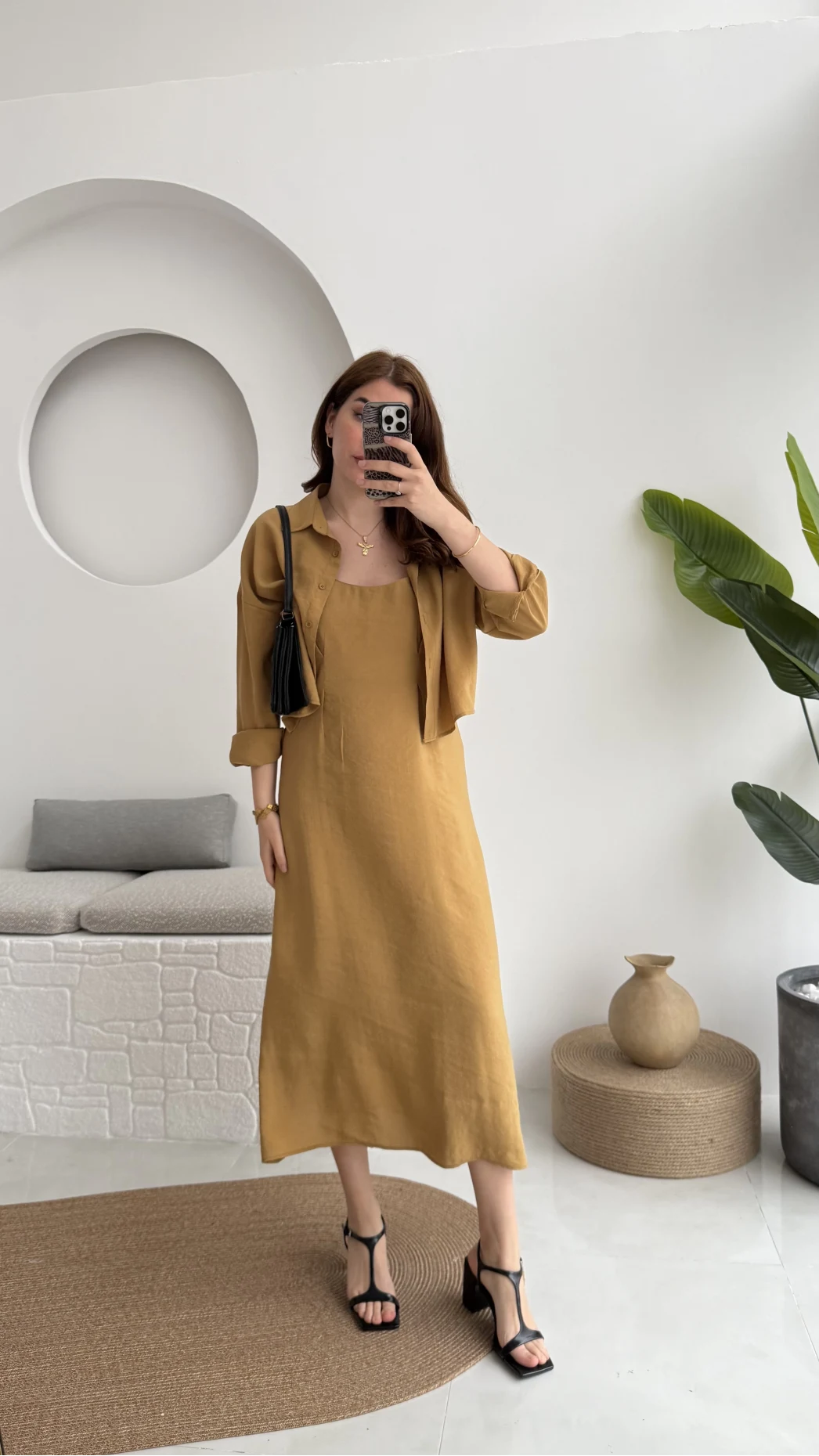 Askılı Gömlek Elbise Takım - 51153 - Safran