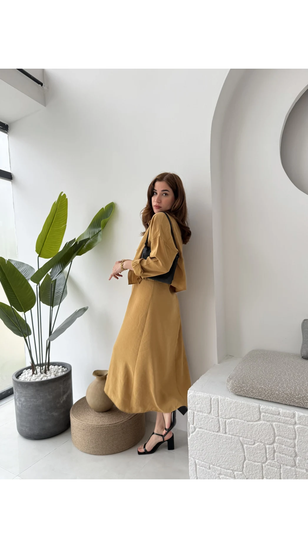 Askılı Gömlek Elbise Takım - 51153 - Safran