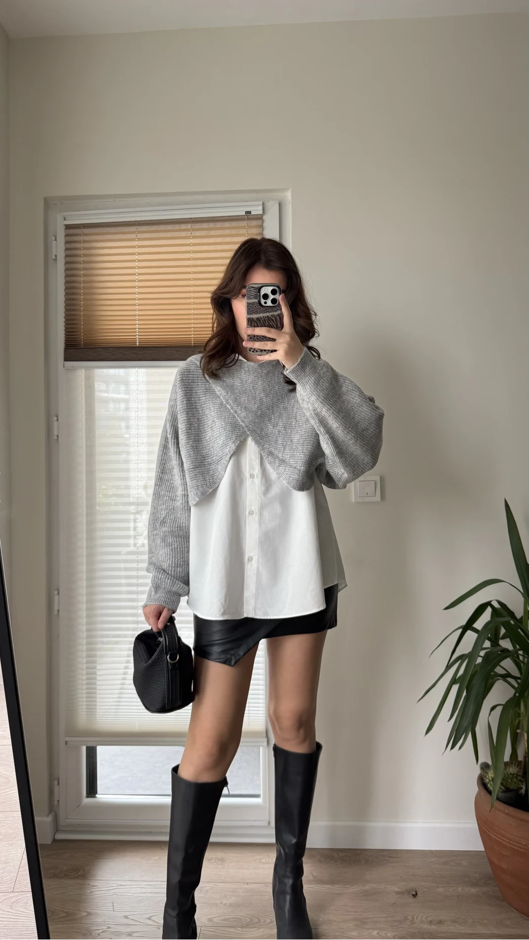 Gömlekli Gri Yarasa Kol Triko