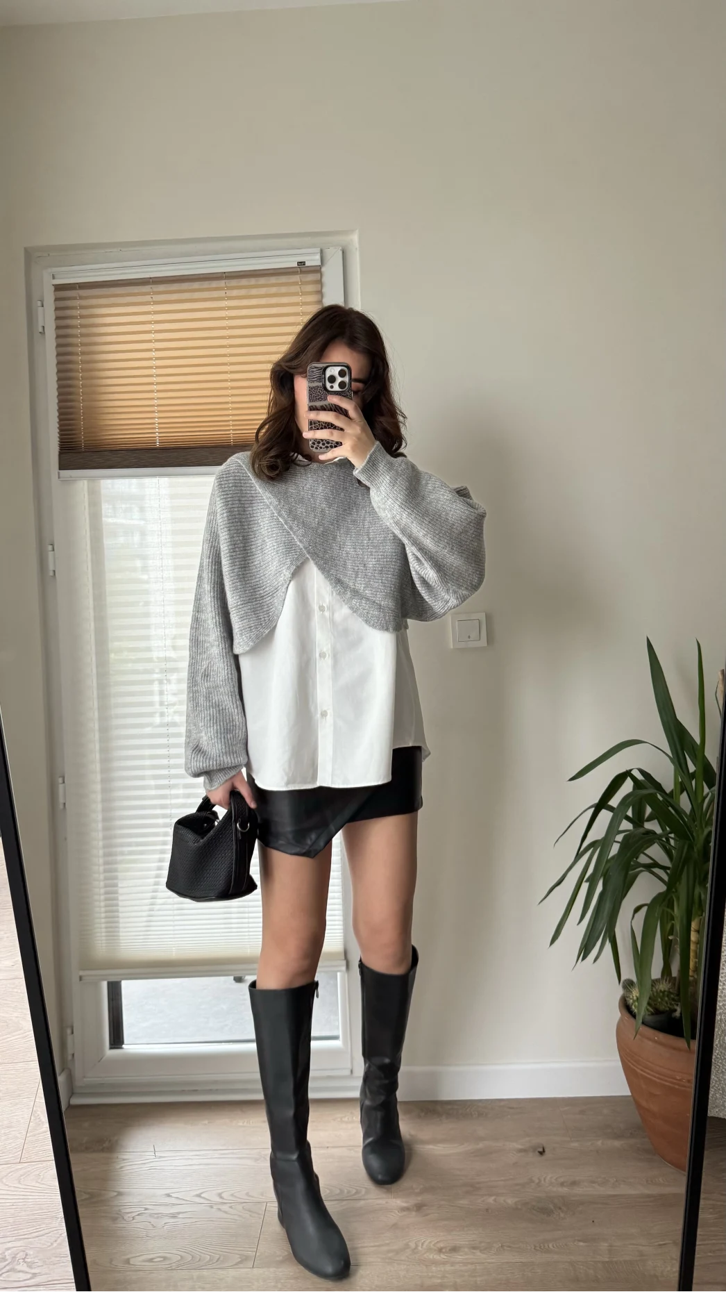 Gömlekli Gri Yarasa Kol Triko