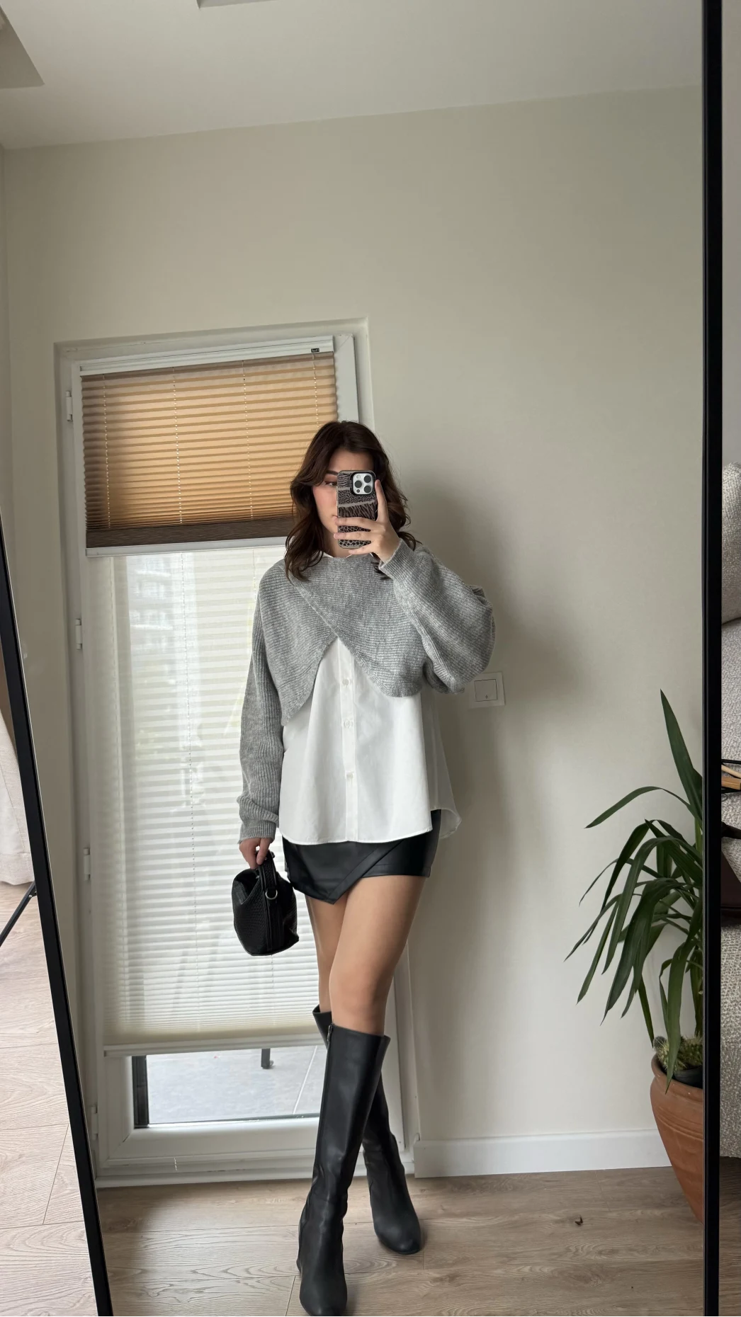 Gömlekli Gri Yarasa Kol Triko