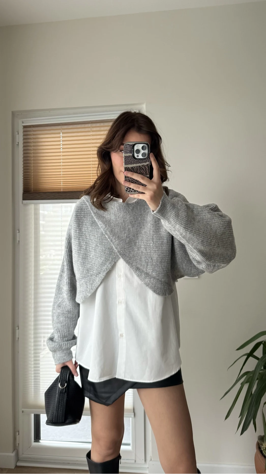 Gömlekli Gri Yarasa Kol Triko