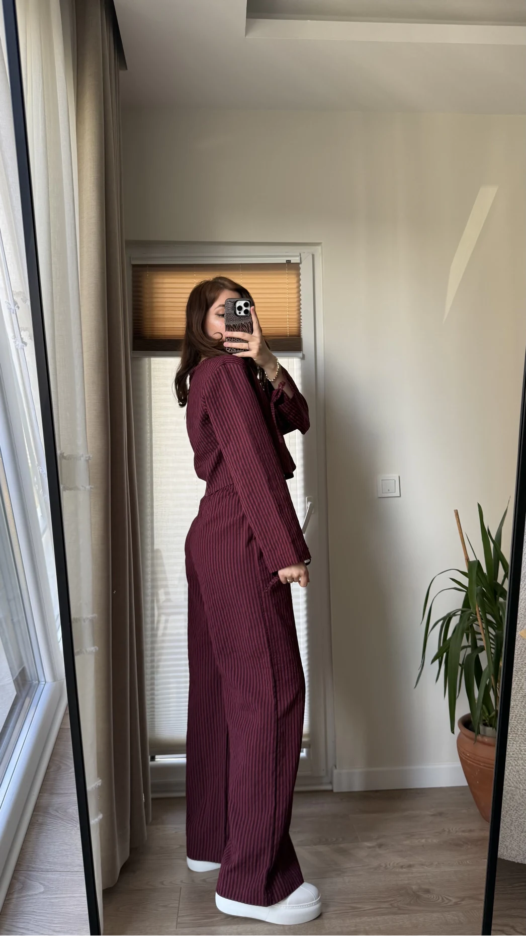 Grant Çizgili Takım Bordo