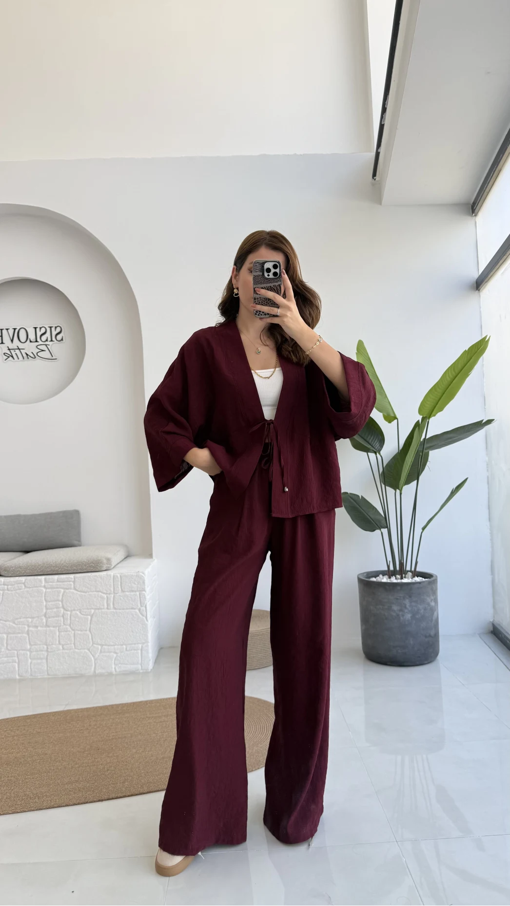 Grape Kimono Takım - Bordo - 8002