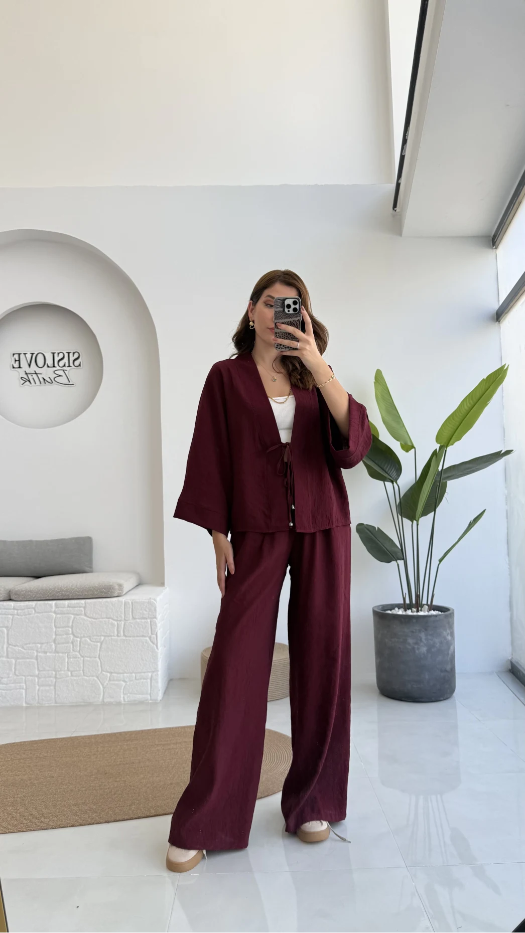 Grape Kimono Takım - Bordo - 8002