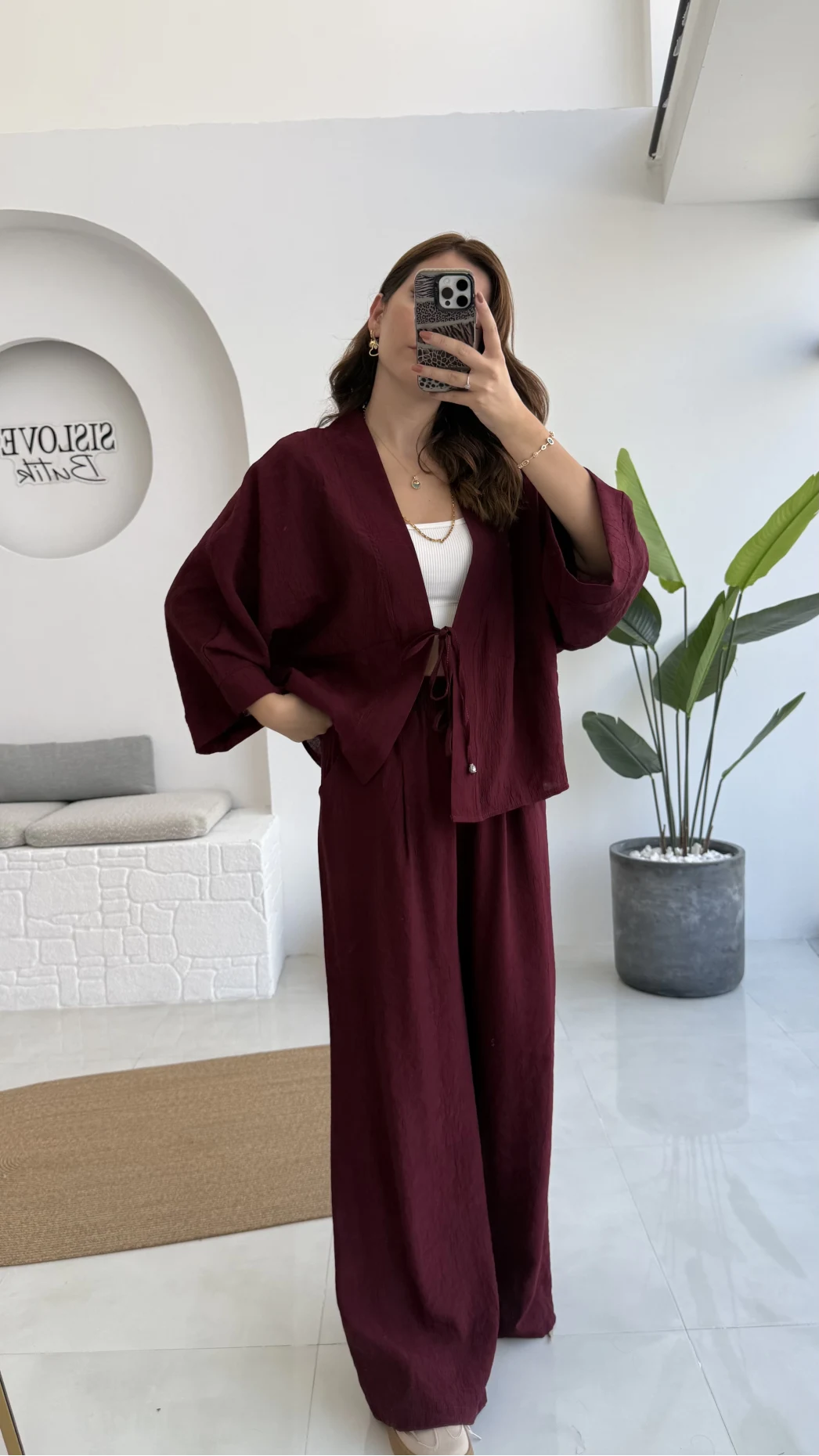 Grape Kimono Takım - Bordo - 8002