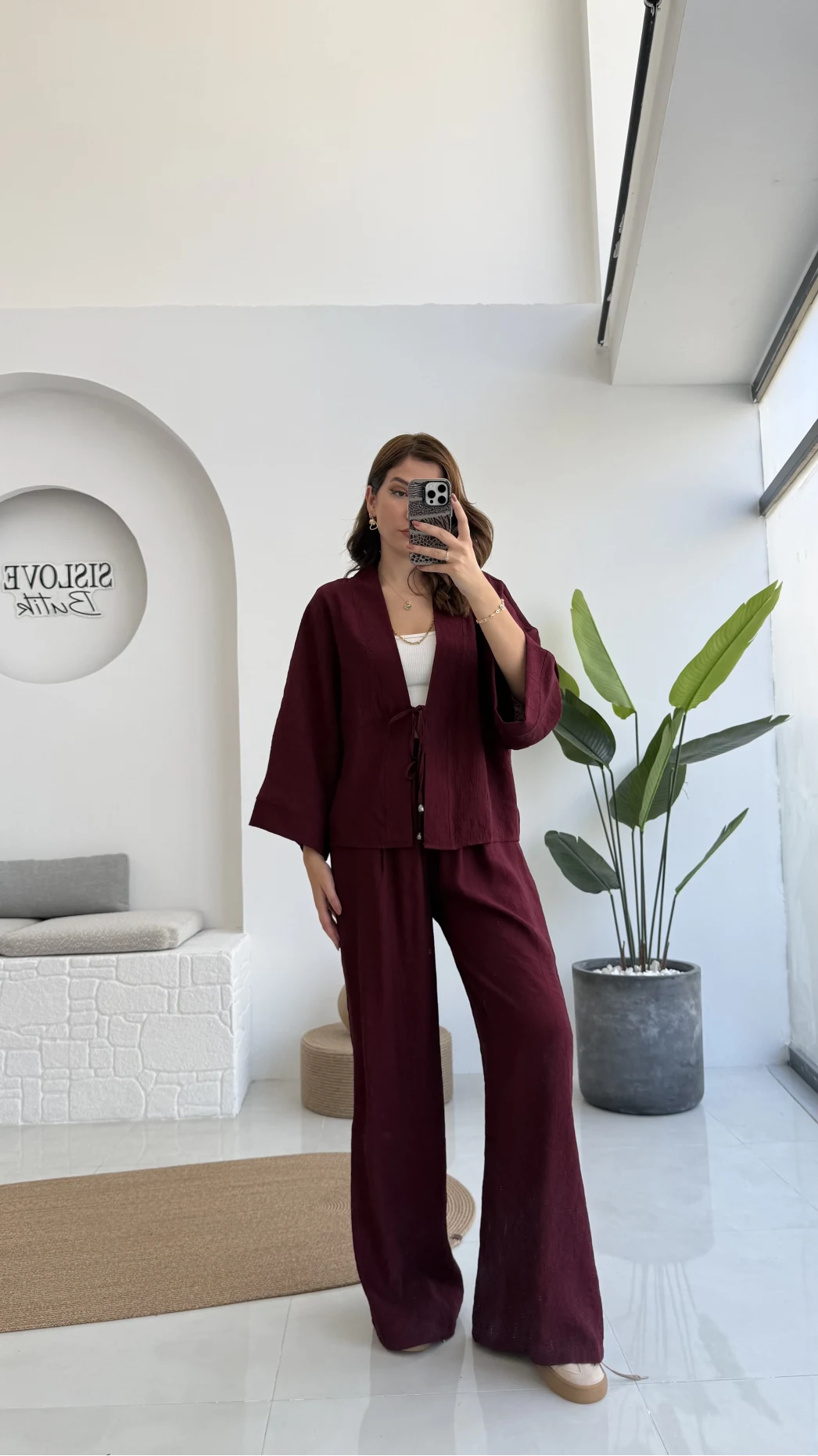 Grape Kimono Takım - Bordo - 8002