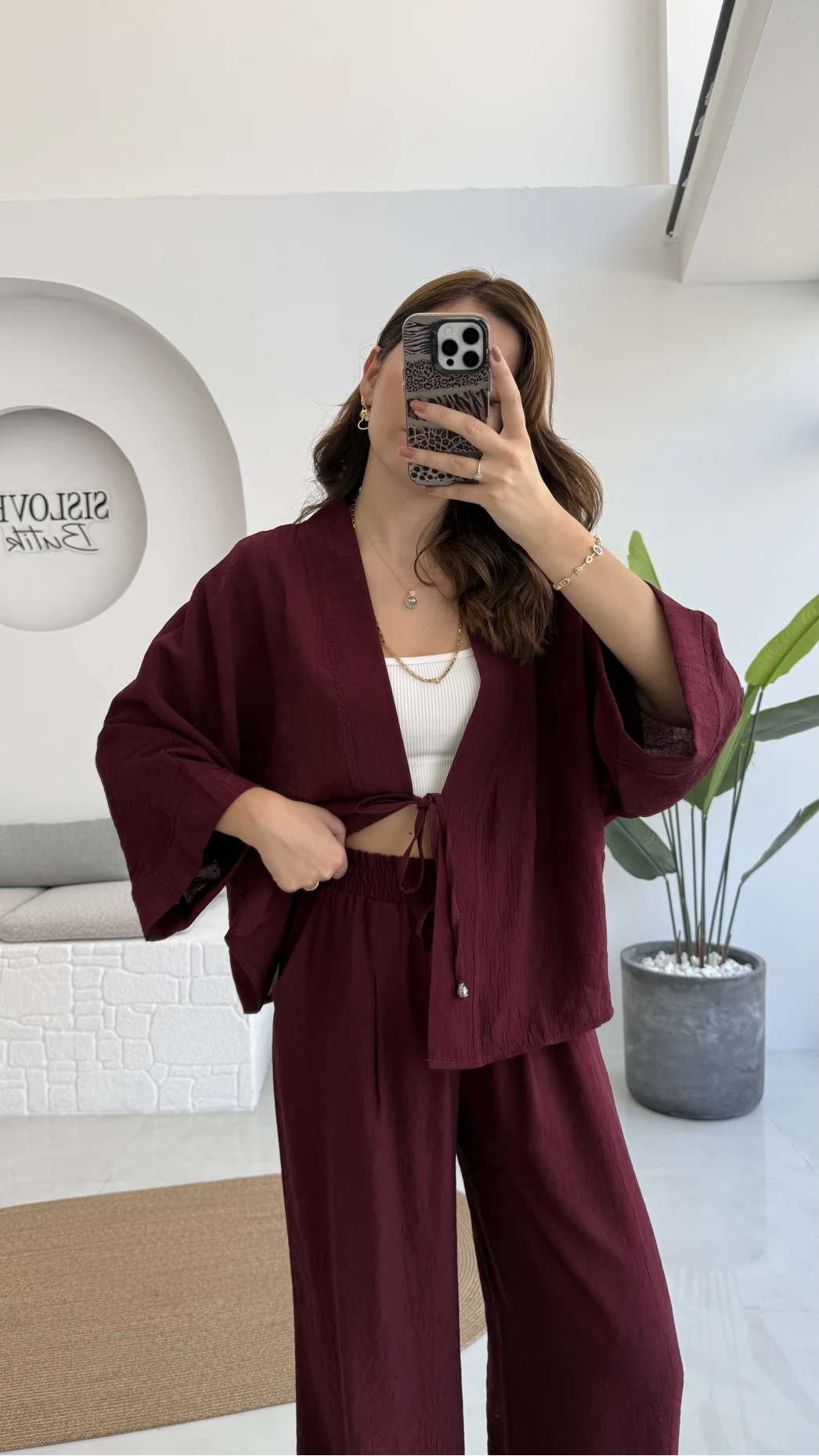 Grape Kimono Takım - Bordo - 8002