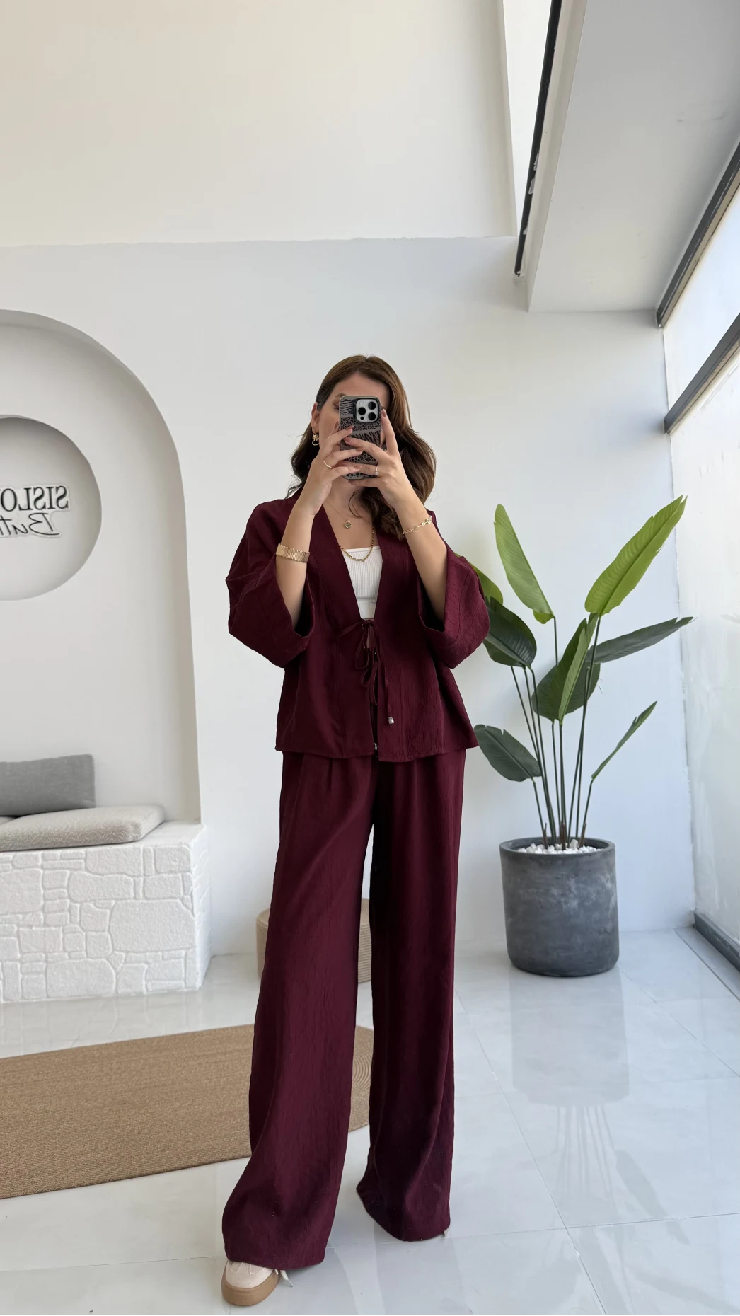 Grape Kimono Takım - Bordo - 8002