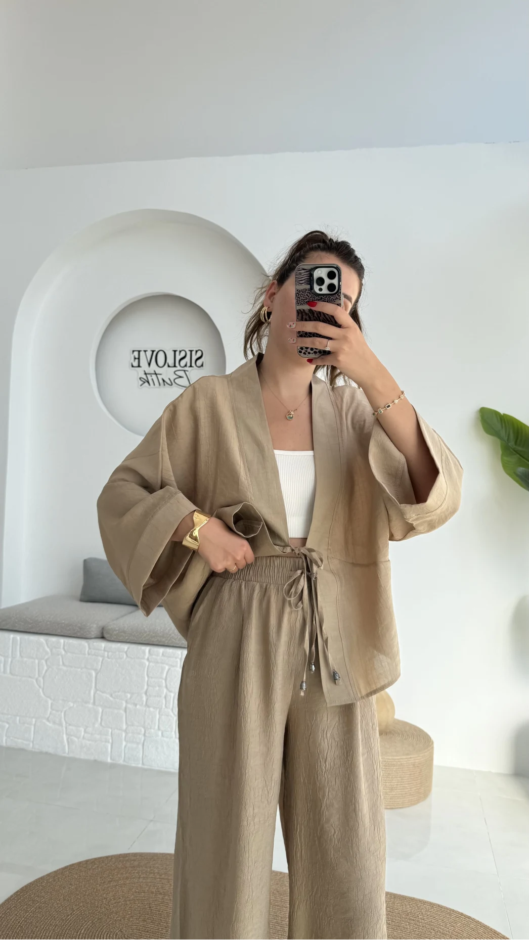Grape Kimono Takım - Vizon - 8002