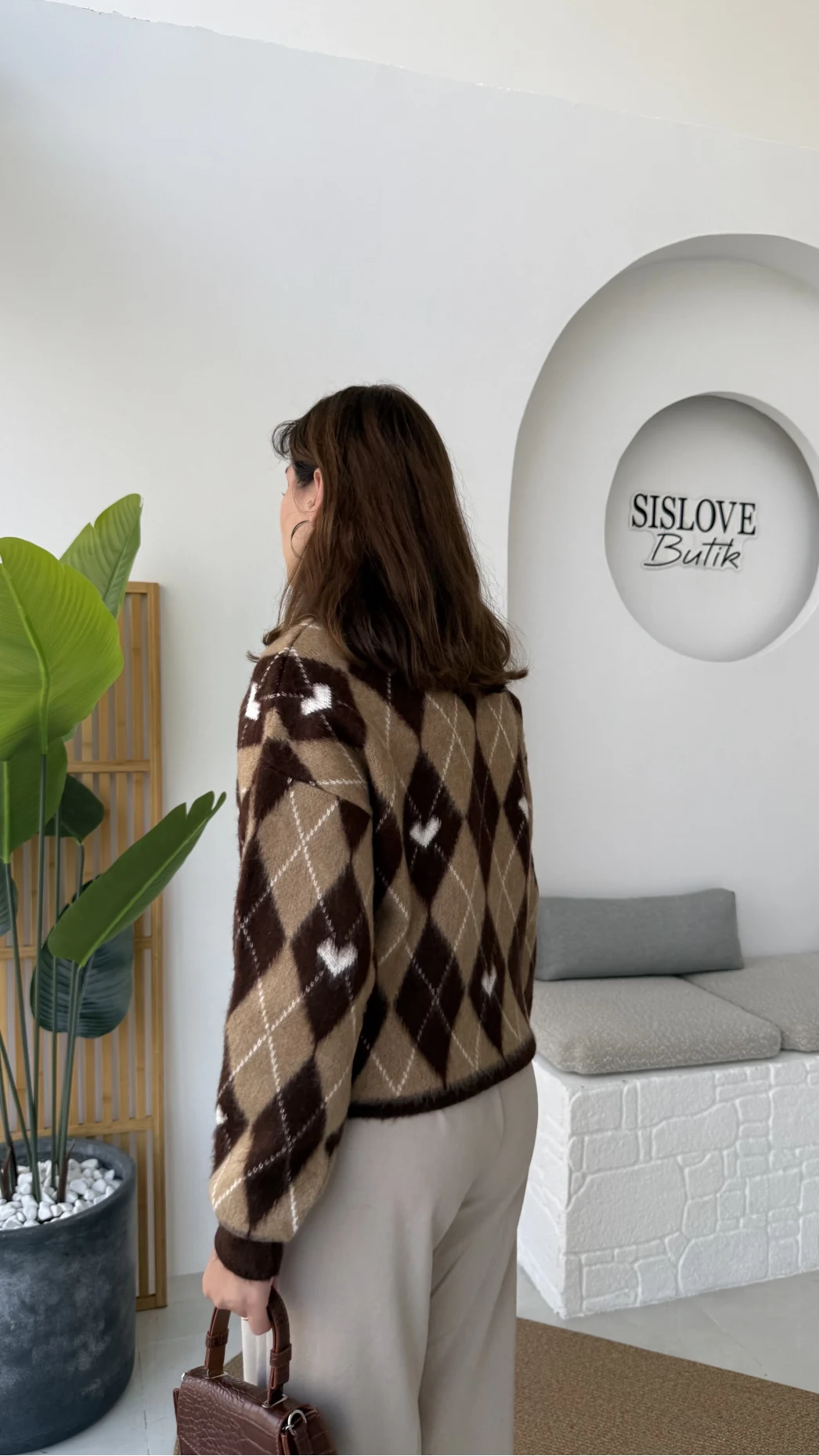 Gretta Kalp Detaylı Baklavalı Triko Kazak - Acı Kahve - Kod: 9032