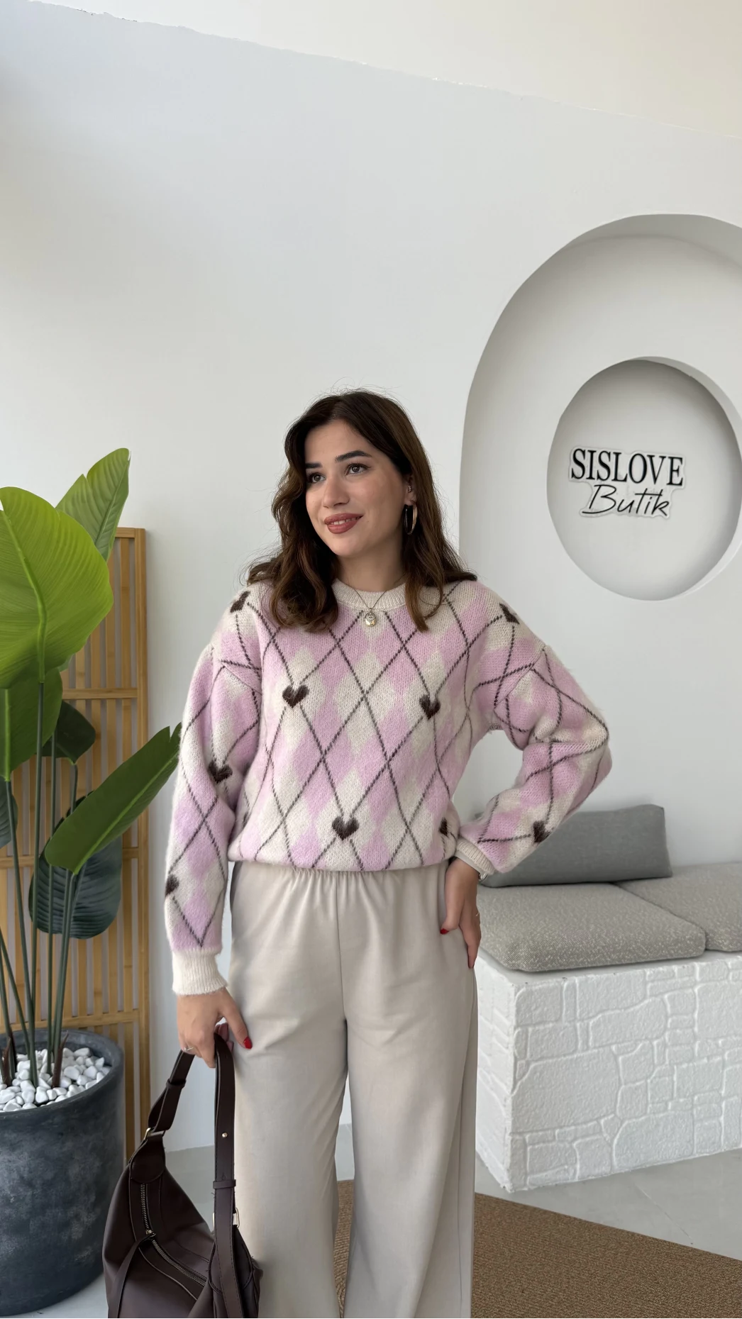 Gretta Kalp Detaylı Baklavalı Triko Kazak - Taş Pudra - Kod: 9032