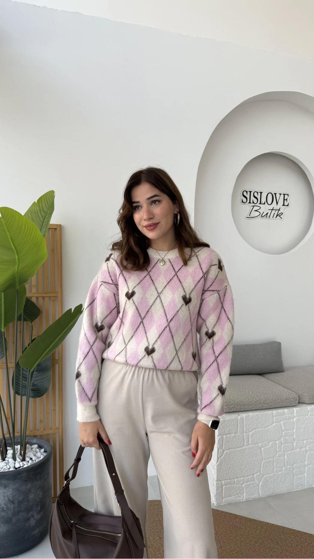 Gretta Kalp Detaylı Baklavalı Triko Kazak - Taş Pudra - Kod: 9032