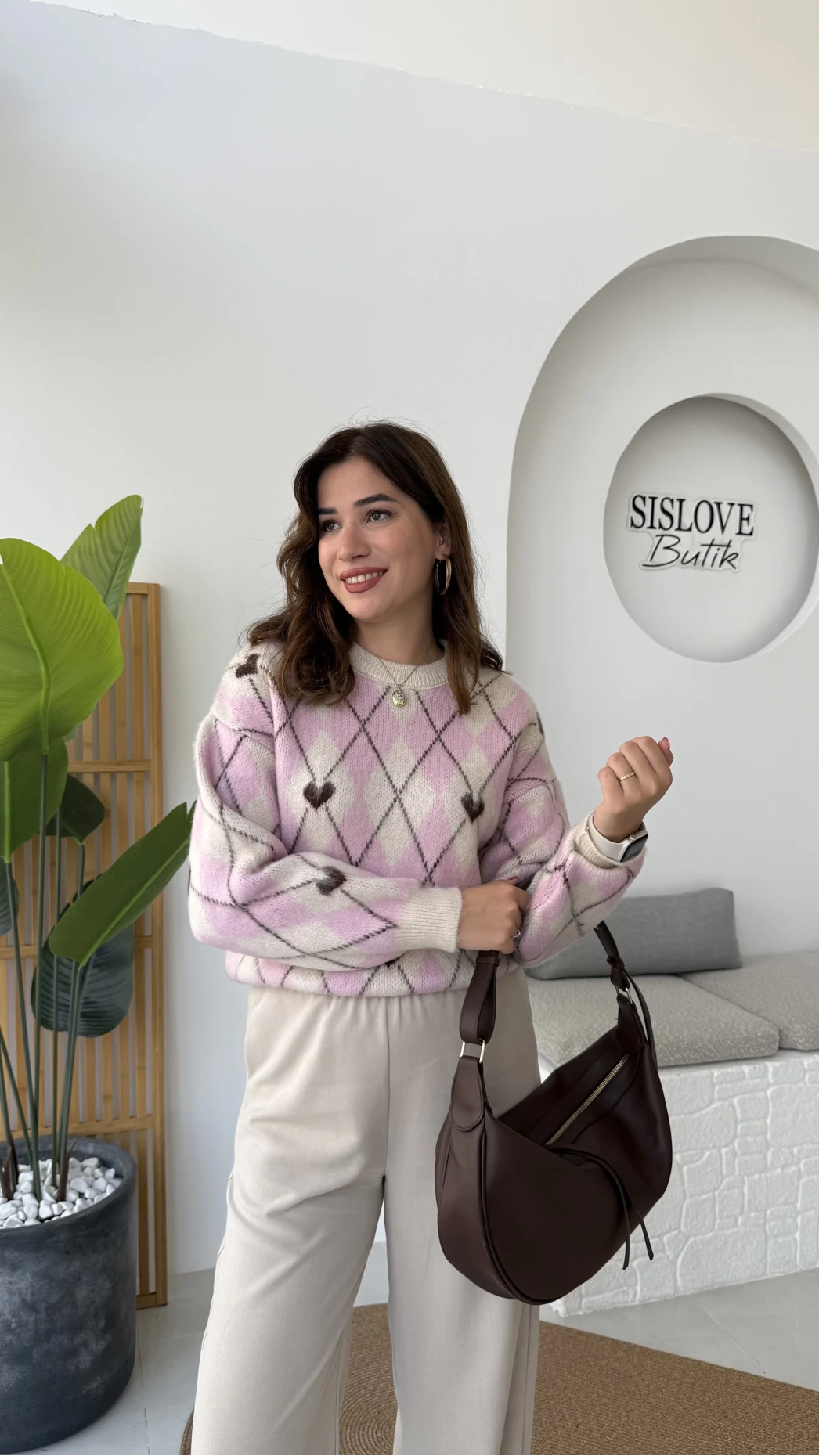 Gretta Kalp Detaylı Baklavalı Triko Kazak - Taş Pudra - Kod: 9032