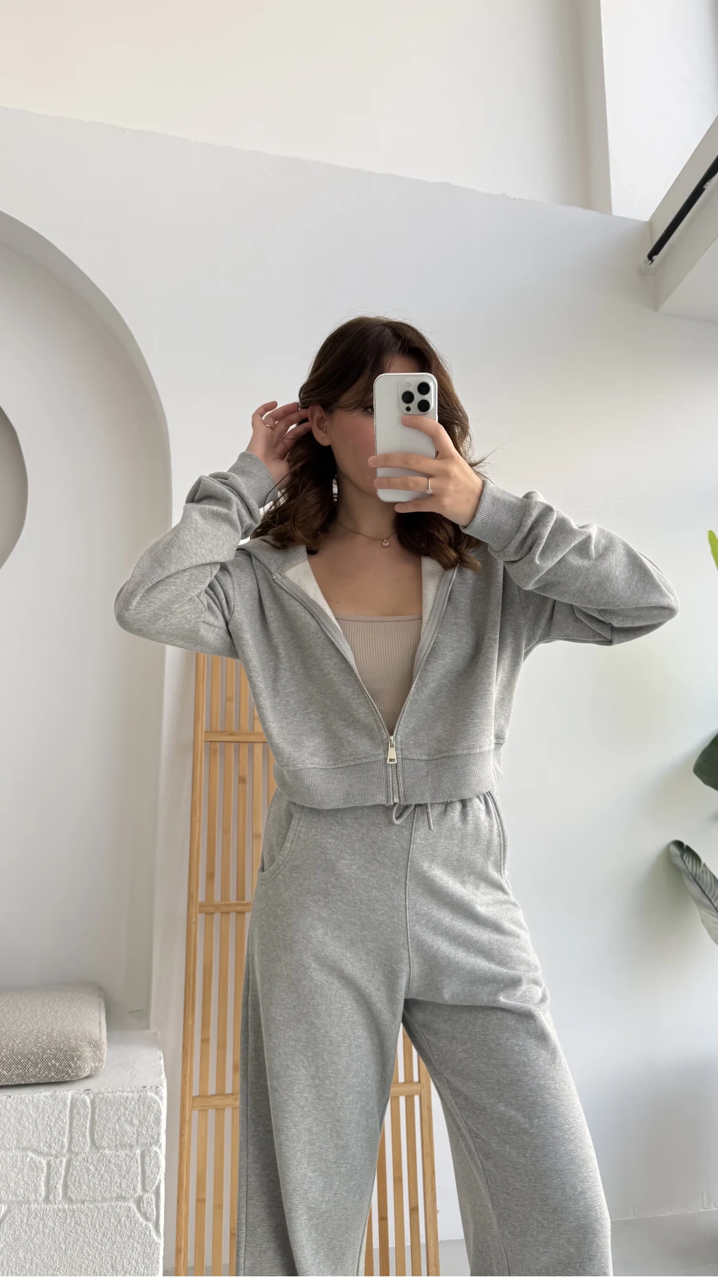 Gri Fermuarlı Kapüşonlu Eşofman Takımı - KOD:4936