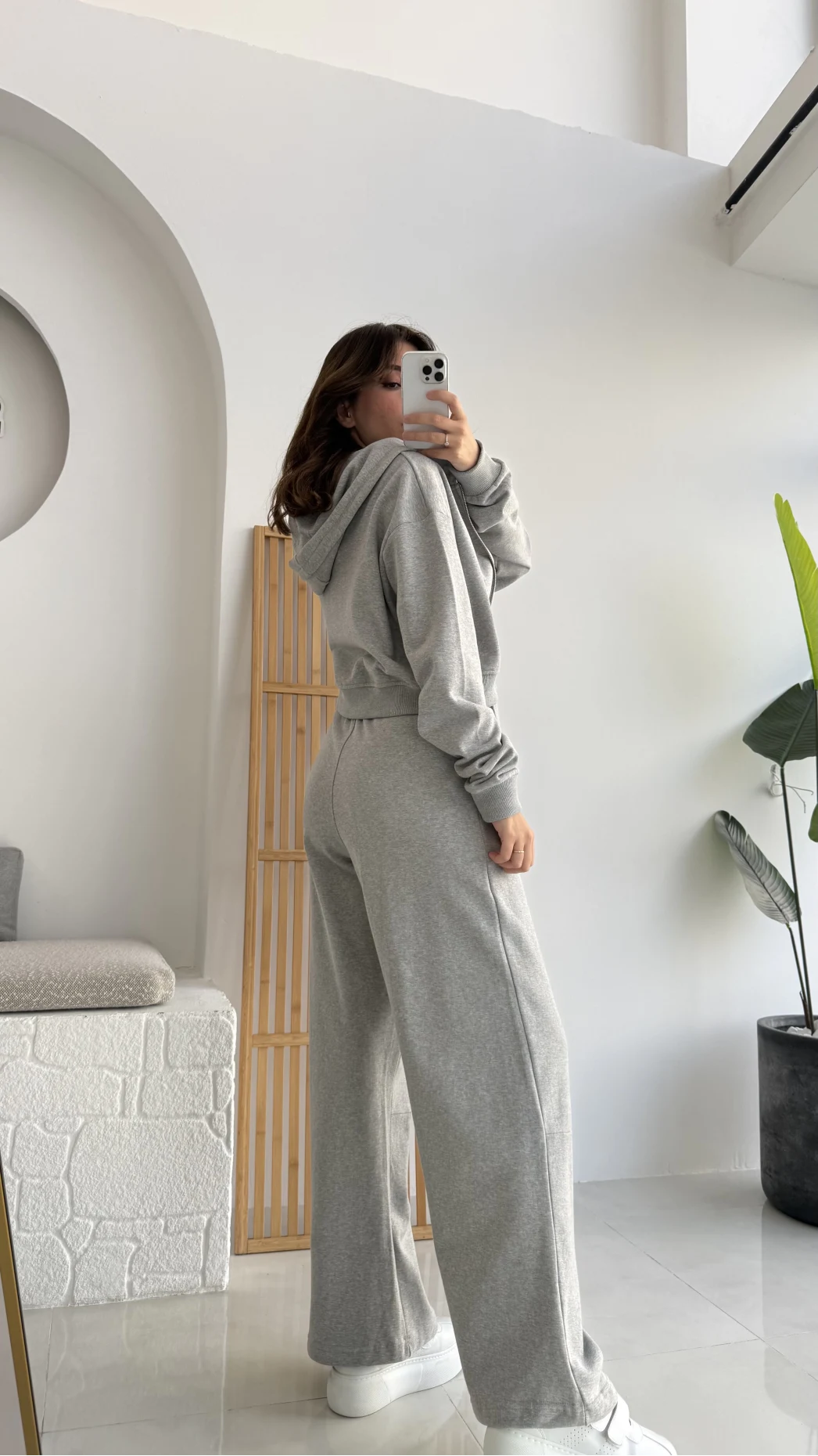 Gri Fermuarlı Kapüşonlu Eşofman Takımı - KOD:4936