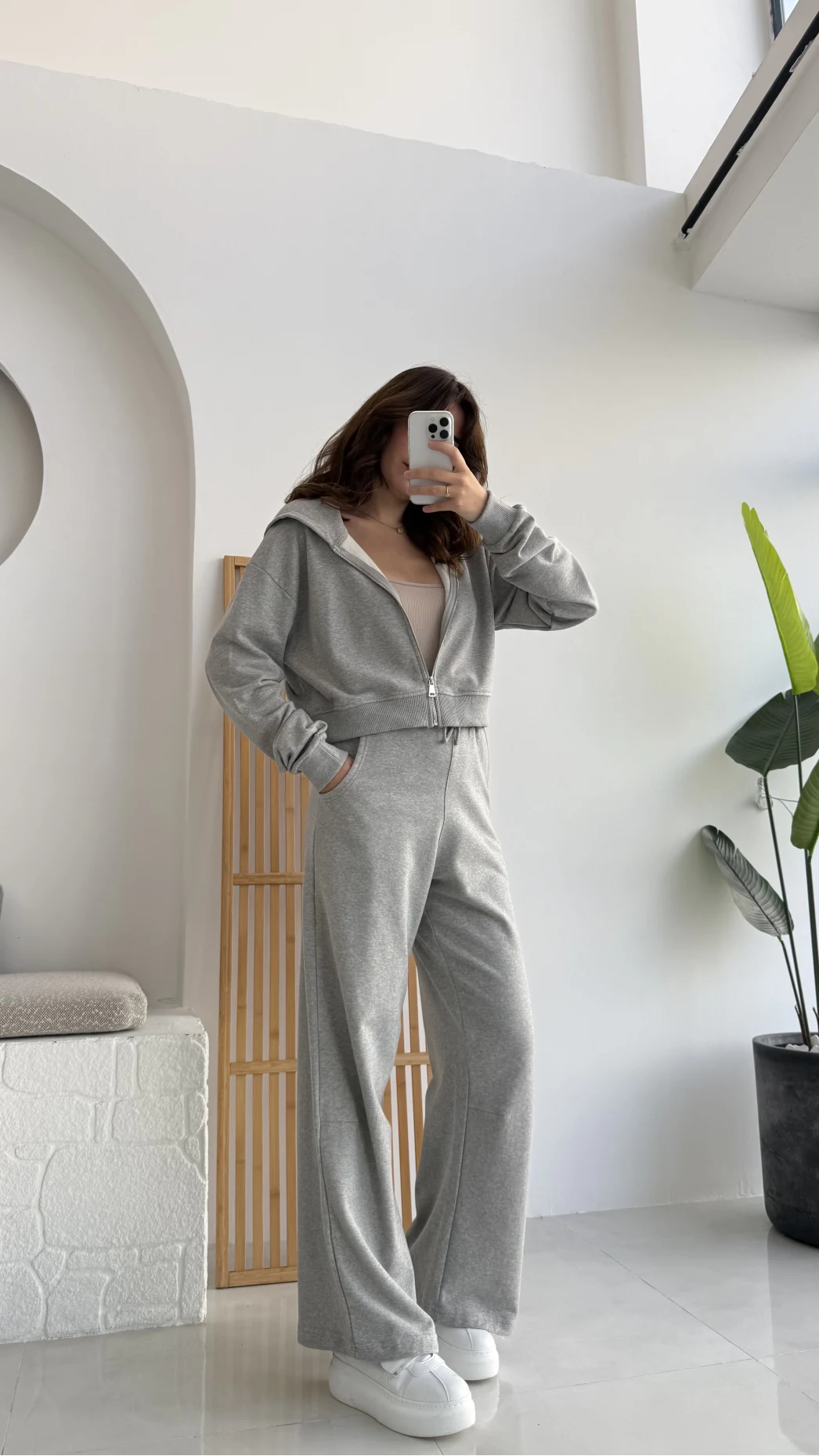 Gri Fermuarlı Kapüşonlu Eşofman Takımı - KOD:4936