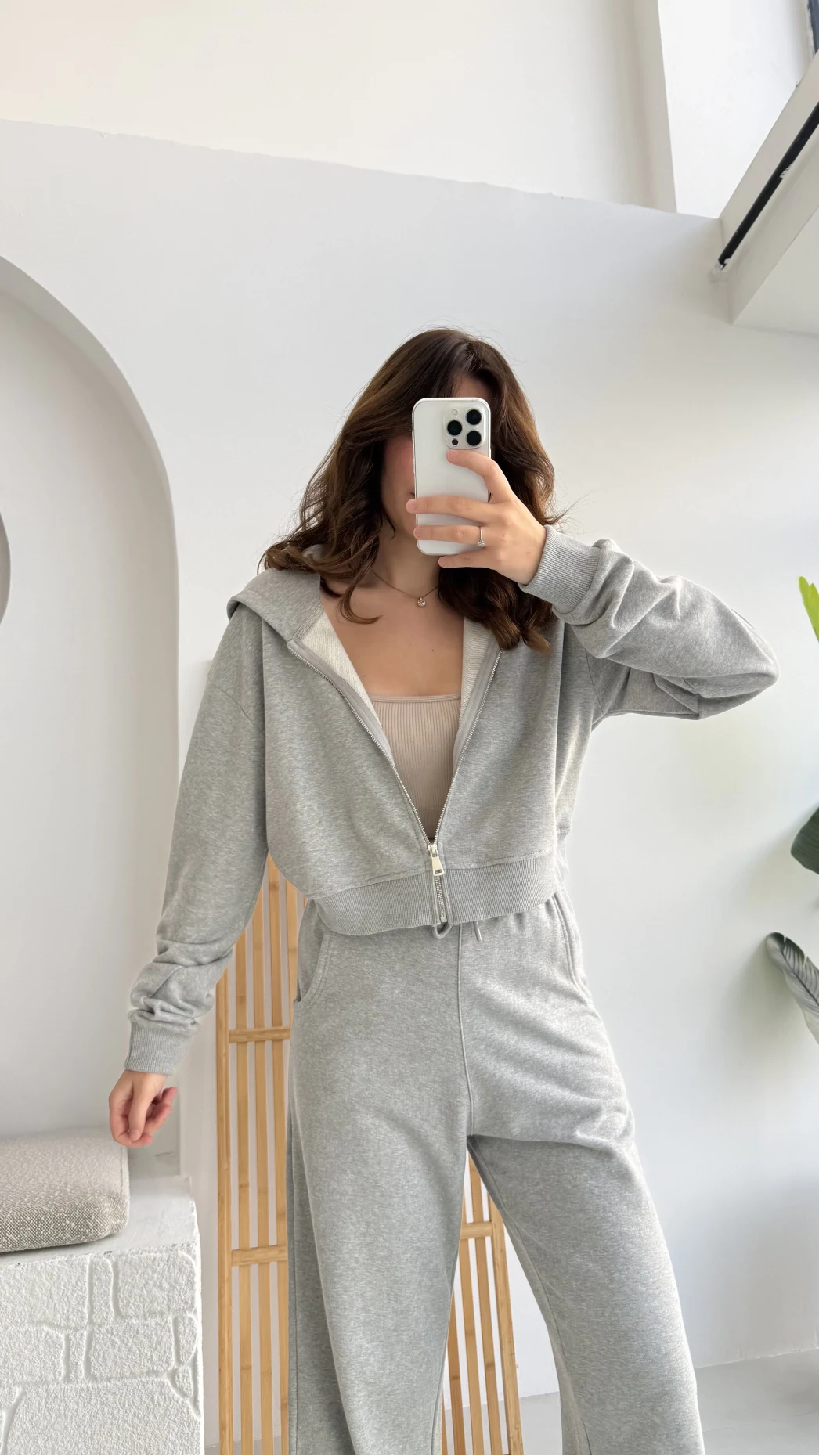 Gri Fermuarlı Kapüşonlu Eşofman Takımı - KOD:4936