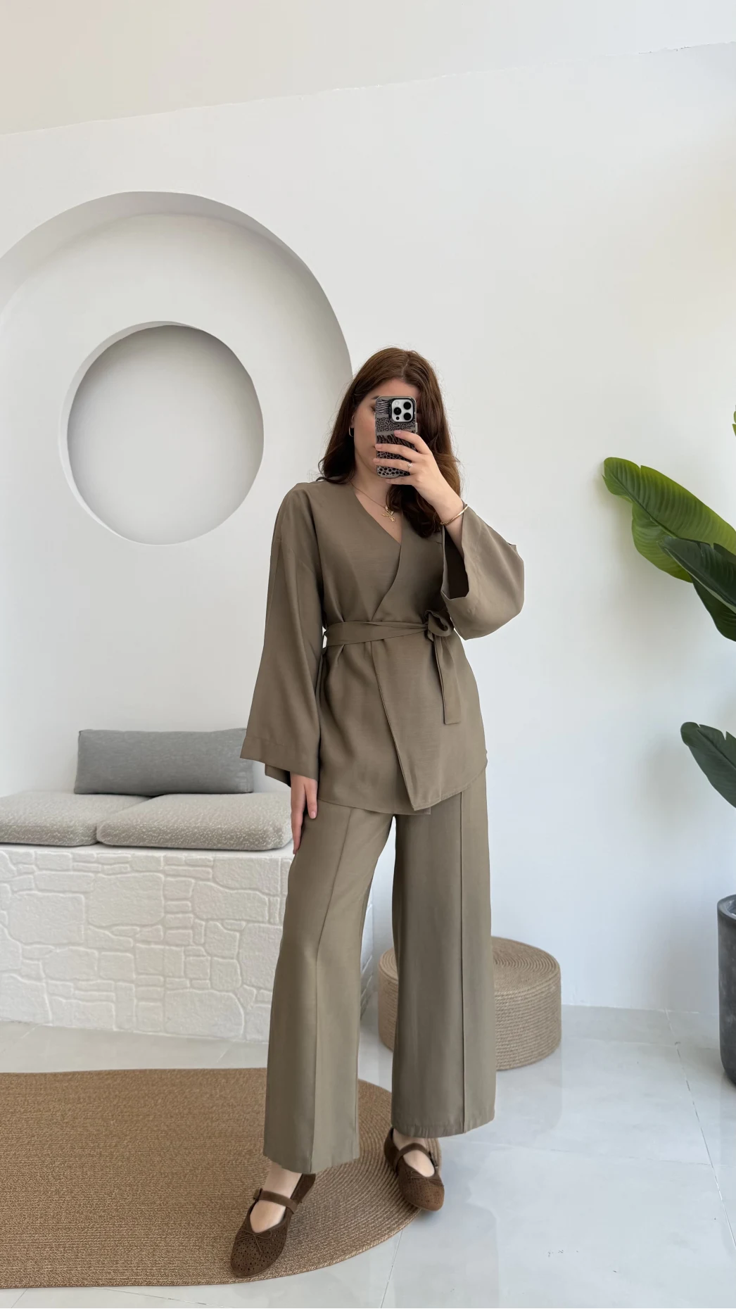 Gues Bağlamalı Kimono Takım Haki