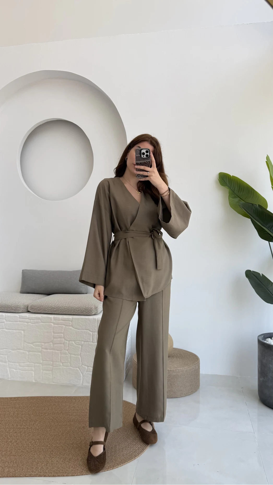 Gues Bağlamalı Kimono Takım Haki