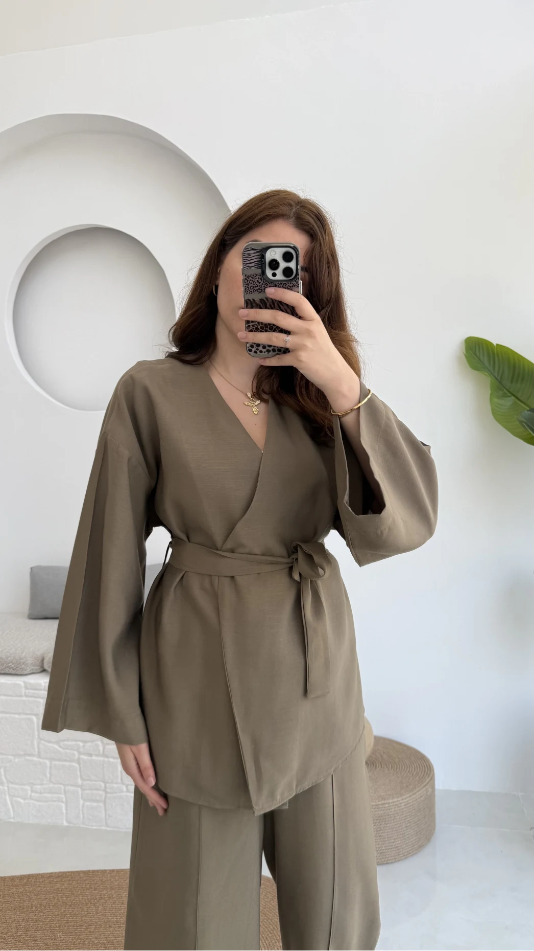 Gues Bağlamalı Kimono Takım Haki