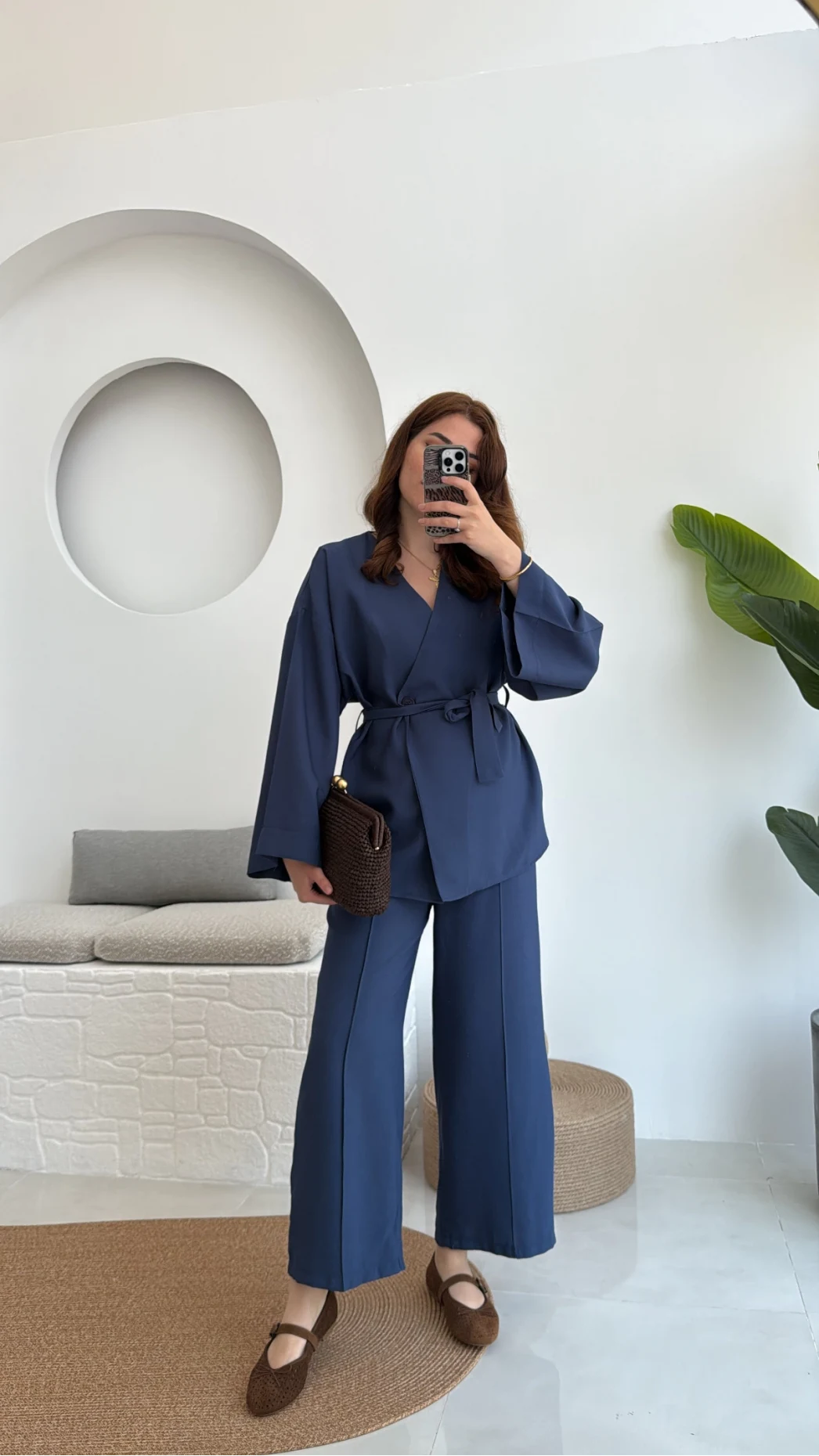 Gues Bağlamalı Kimono Takım Lacivert