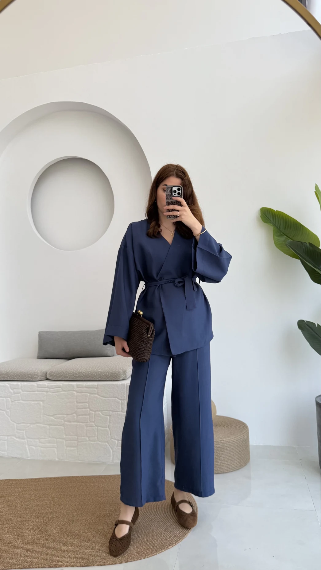 Gues Bağlamalı Kimono Takım Lacivert