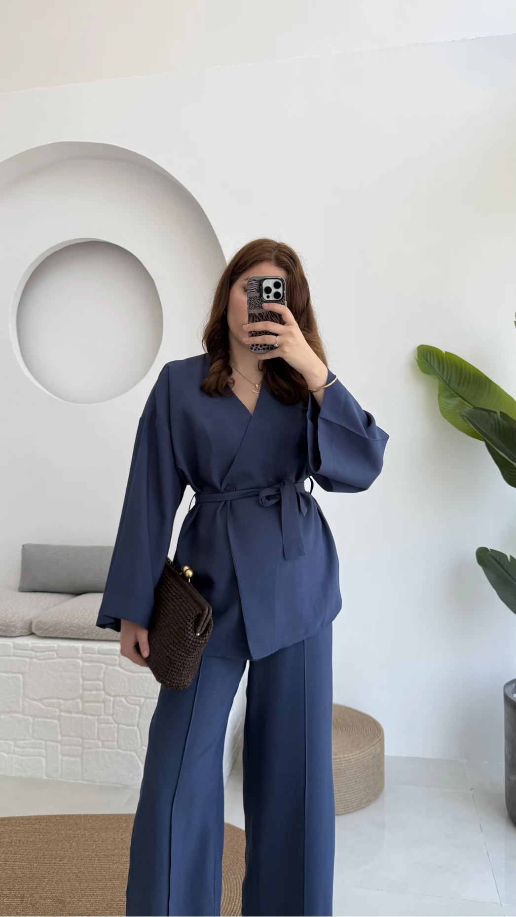 Gues Bağlamalı Kimono Takım Lacivert