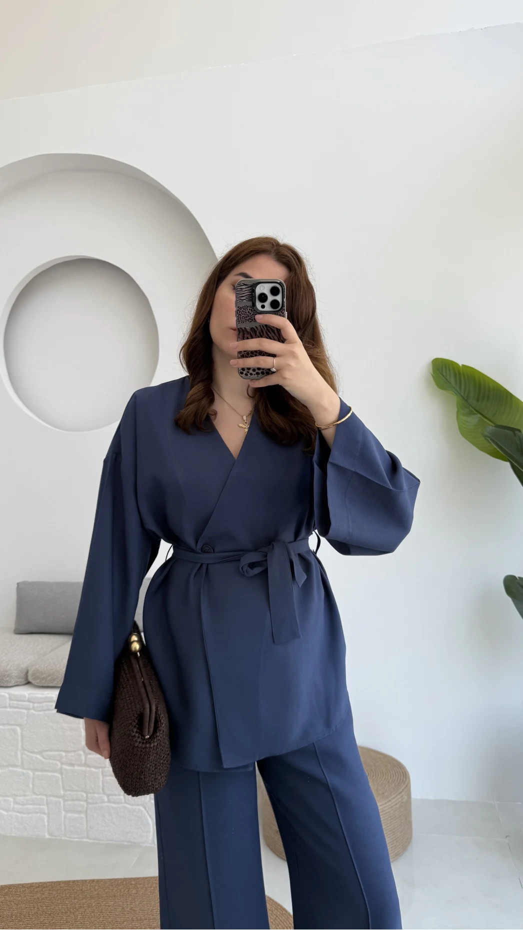 Gues Bağlamalı Kimono Takım Lacivert