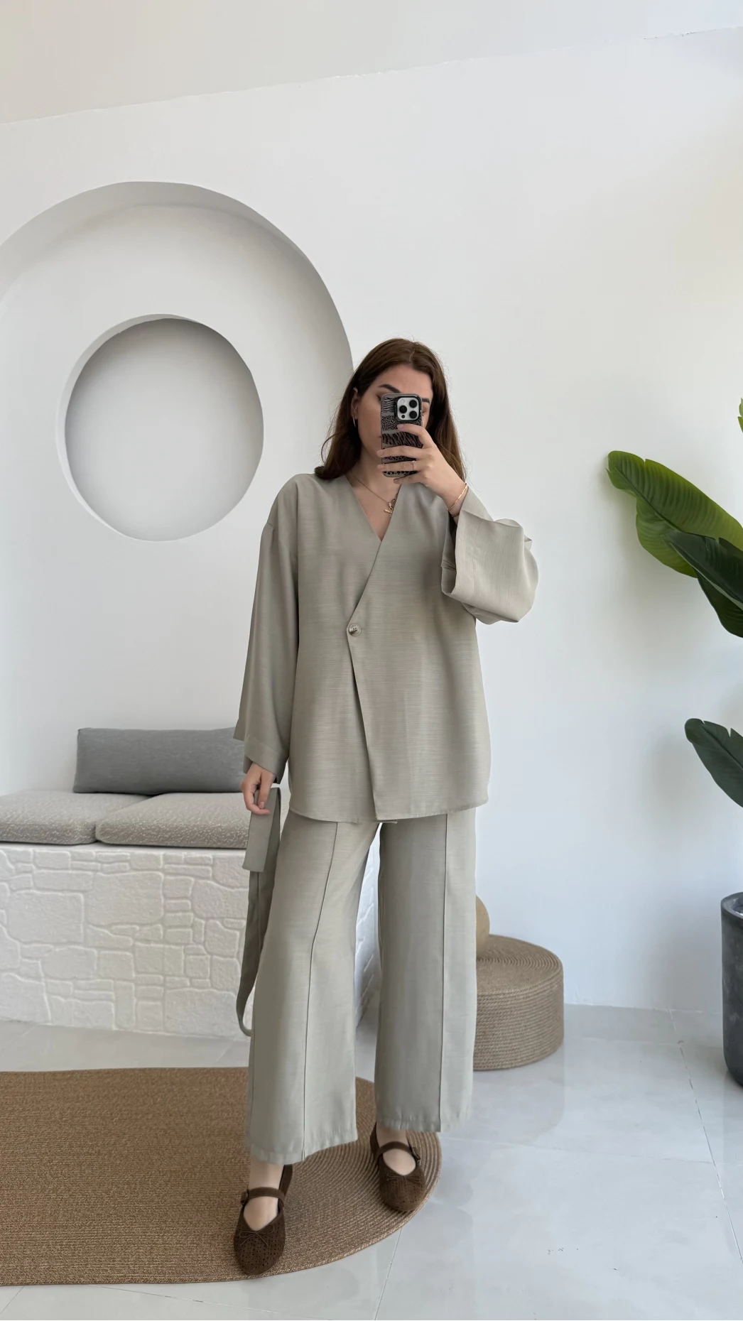 Gues Bağlamalı Kimono Takım Su Yeşili