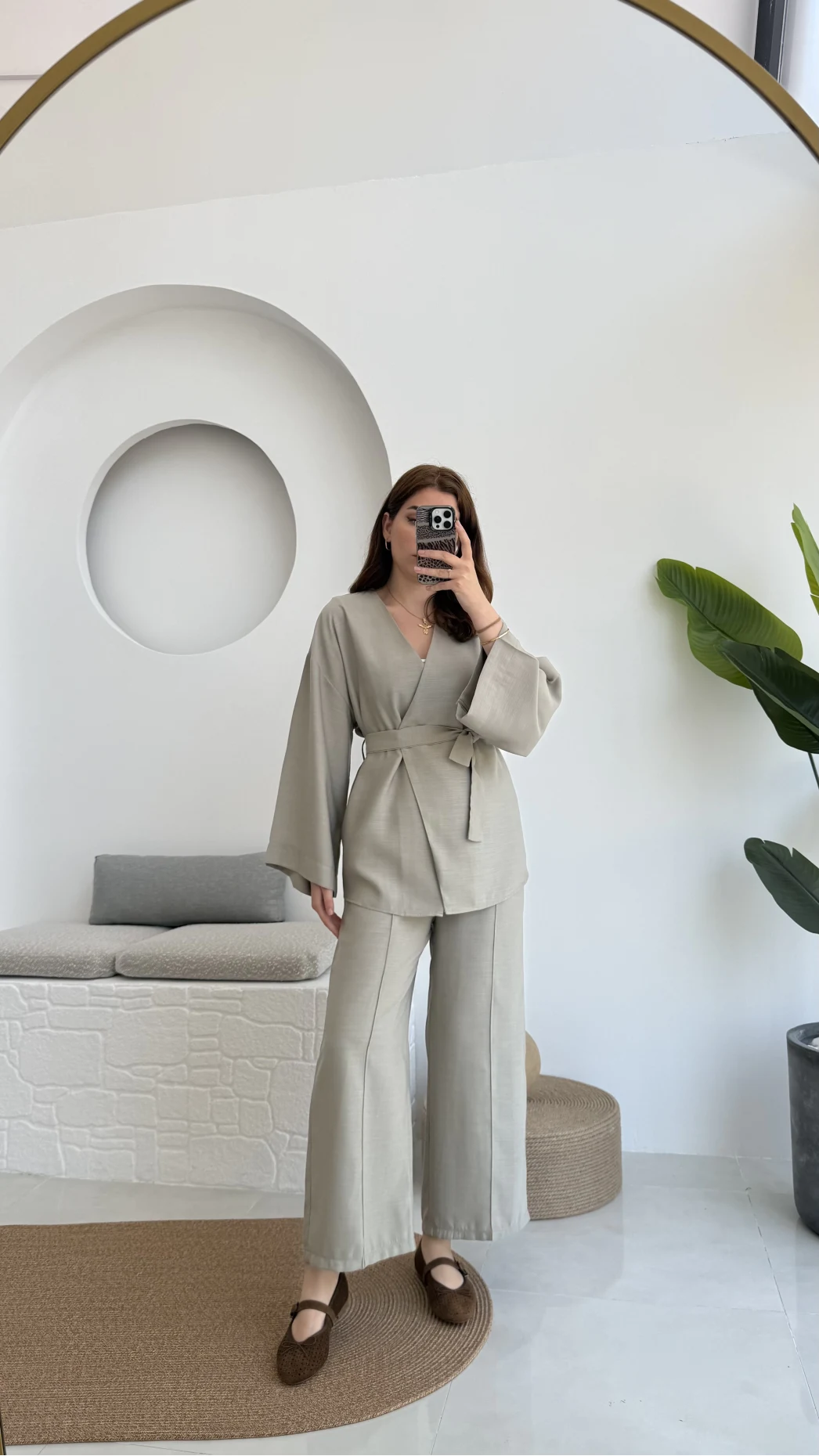 Gues Bağlamalı Kimono Takım Su Yeşili