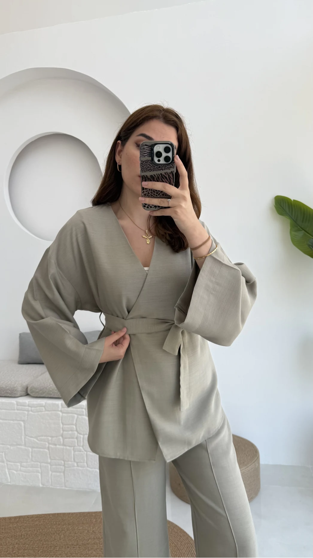 Gues Bağlamalı Kimono Takım Su Yeşili