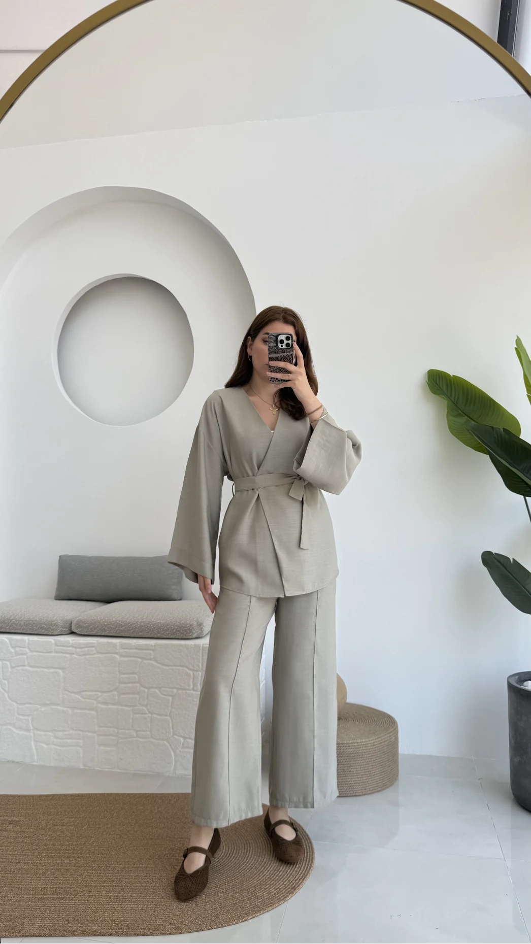 Gues Bağlamalı Kimono Takım Su Yeşili