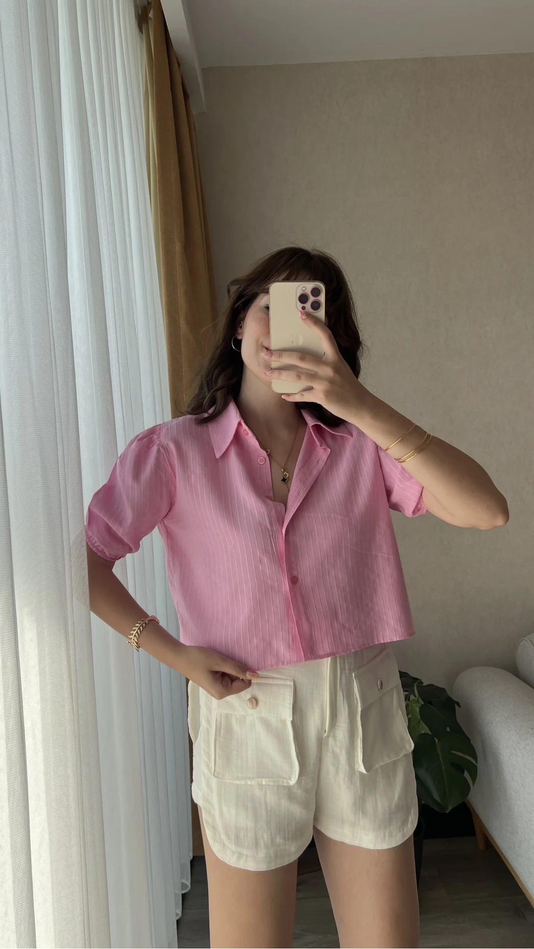 Gül Balon Kol Pembe Gömlek