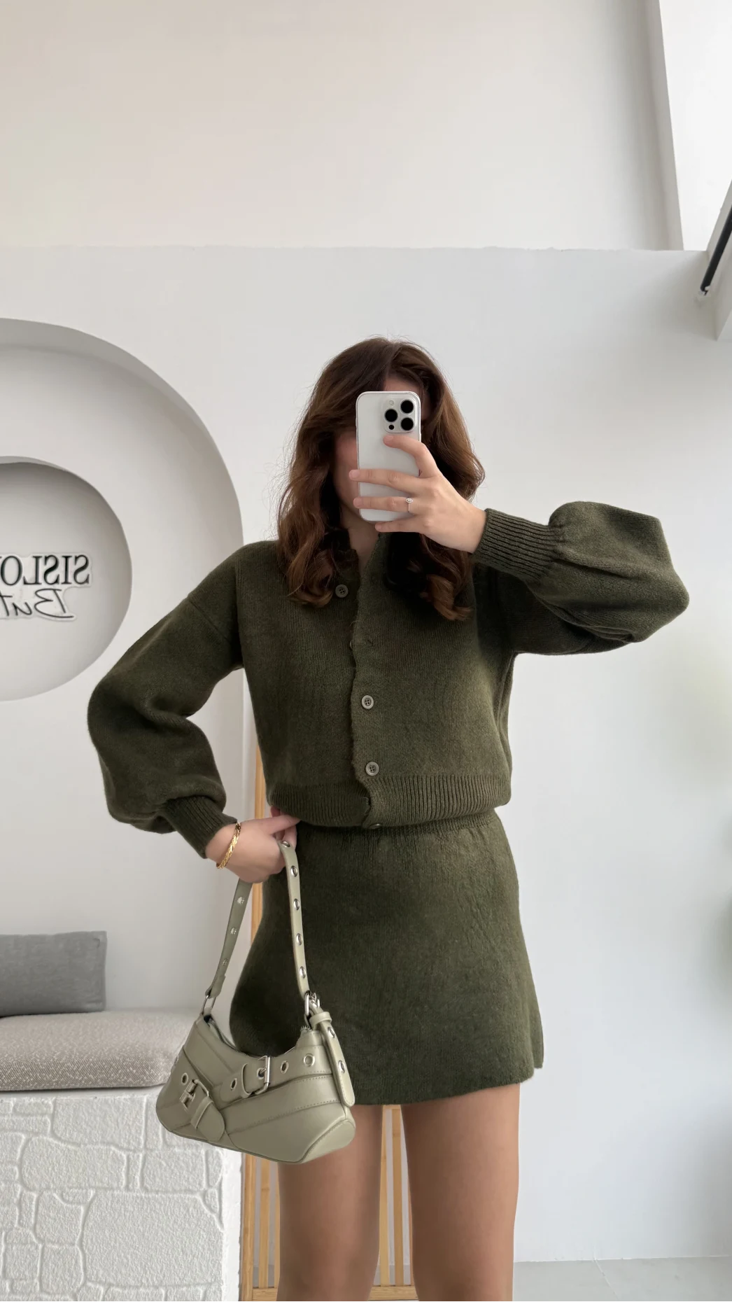 Haki Mini Etek Hırka Takım